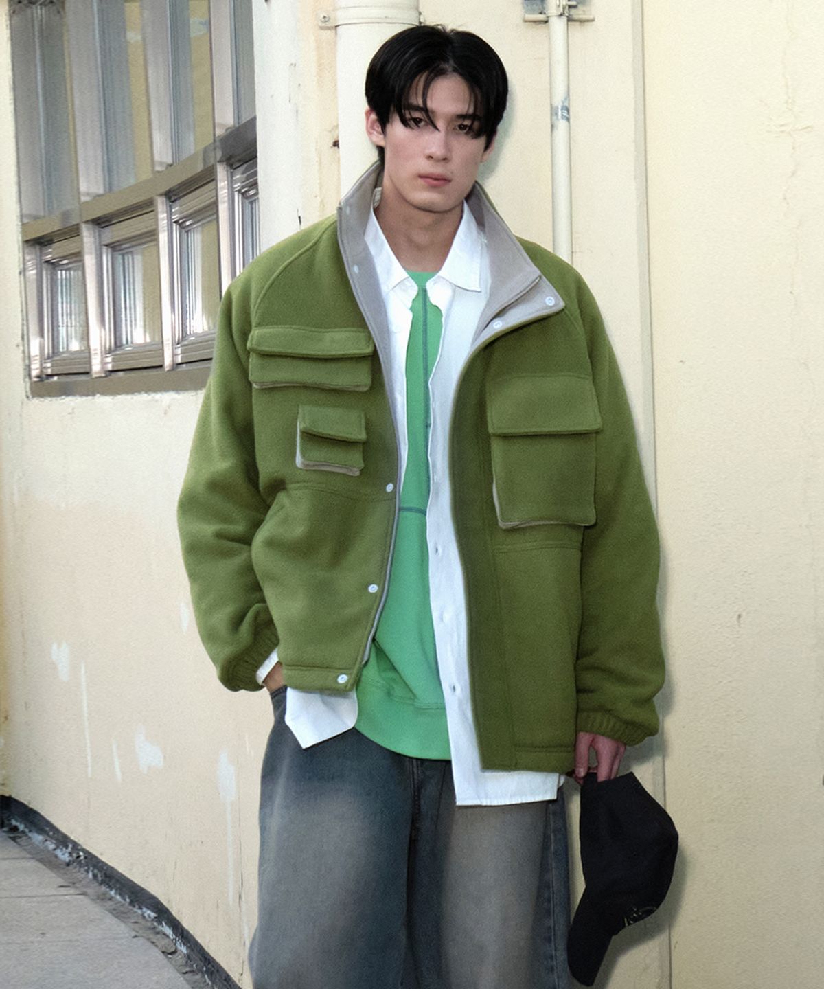 논타입(NONTYPE) FLEECE MULTI POCKET JUMPER (GREEN)