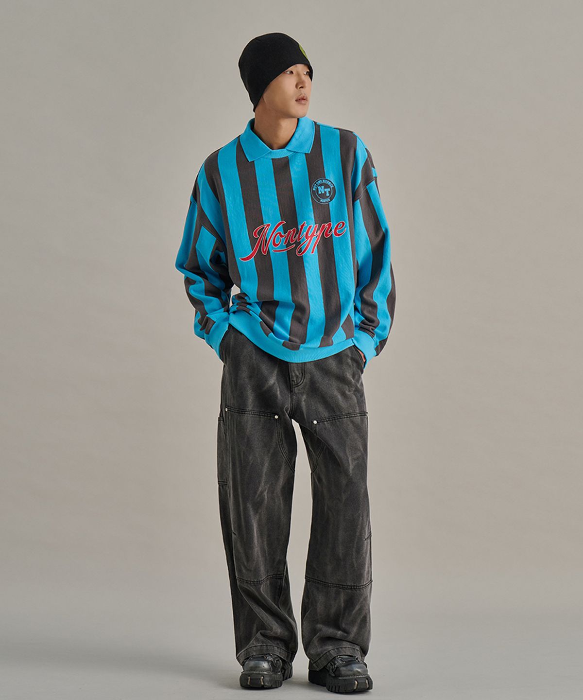 논타입(NONTYPE) TWOTONE CARPENTER DENIM PANTS (BLACK)