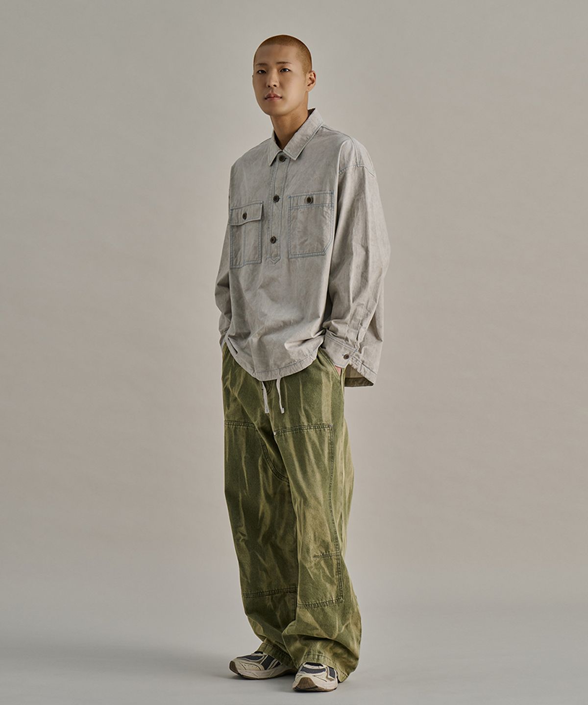 논타입(NONTYPE) TWOTONE CARPENTER DENIM PANTS (KHAKI)