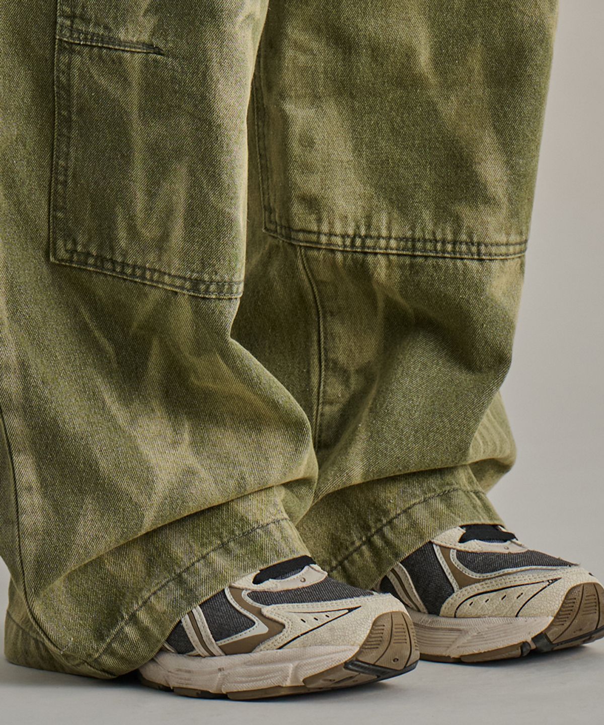 논타입(NONTYPE) TWOTONE CARPENTER DENIM PANTS (KHAKI)