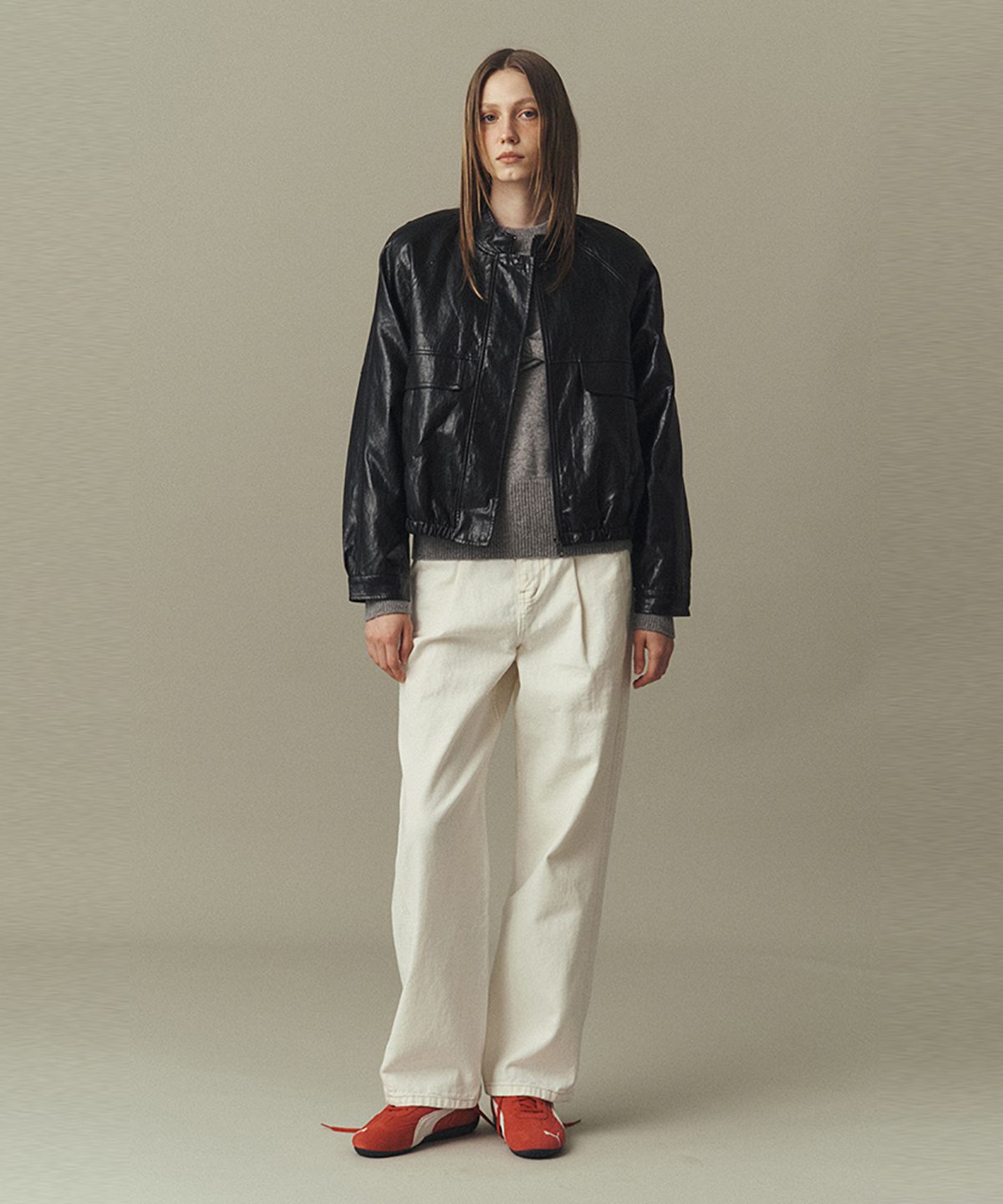 아위(AHWE) FAKE LEATHER BLOUSON_BLACK