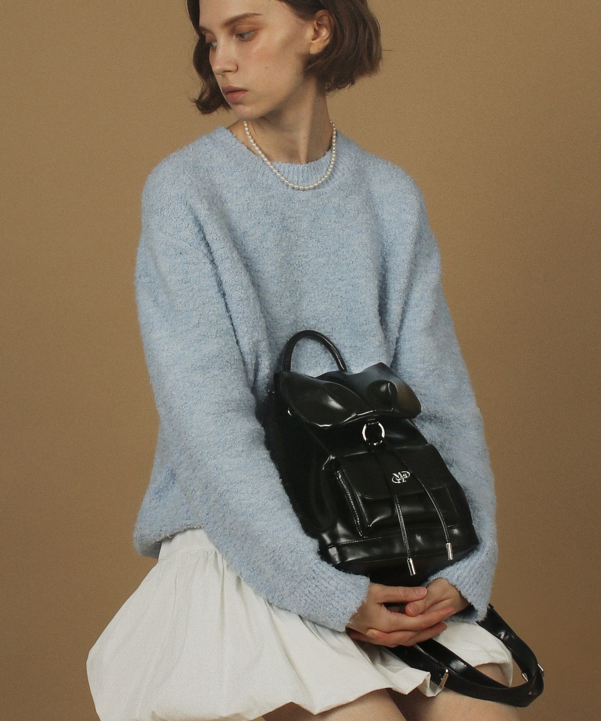 마스마룰즈(MASMARULEZ) Leather shirring  mini flap backpack _ Black