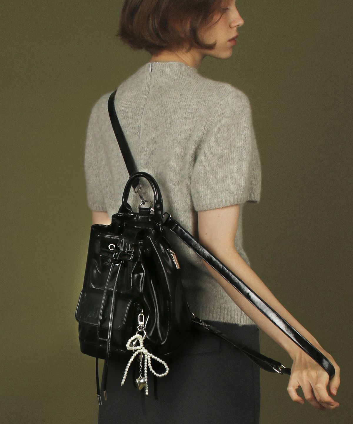 마스마룰즈(MASMARULEZ) Leather ribbon string mini backpack _ Black