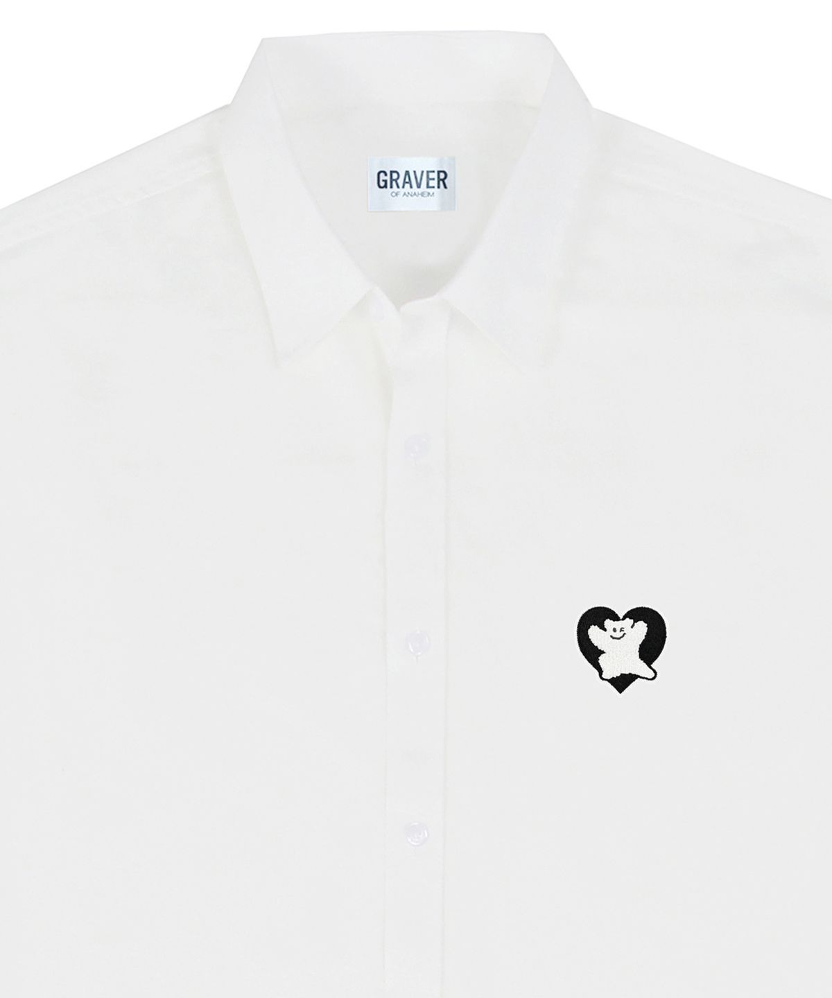 그레이버(GRAVER) [UNISEX]베어 하트 자수 베이직 셔츠_화이트/블랙 로고