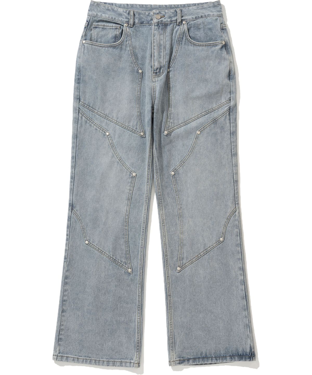 낫포너드(NOT4NERD) Stud 4 Knee Flare Fit Denim Pants - Light Blue