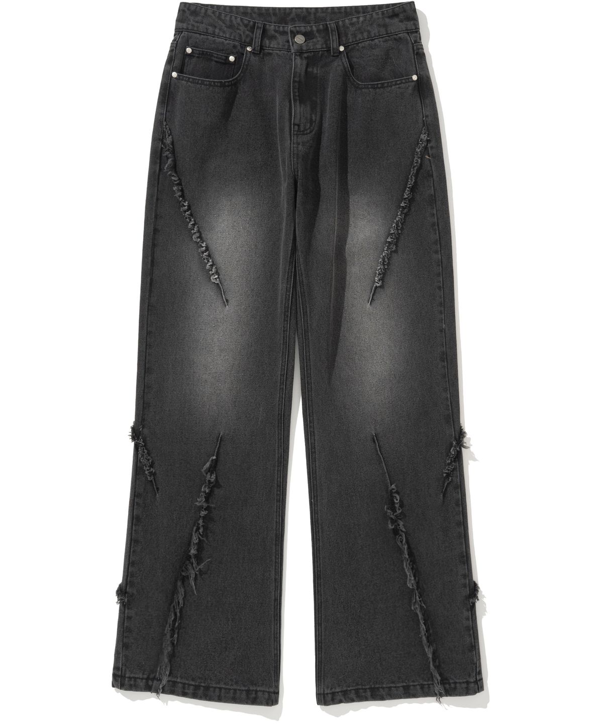 낫포너드(NOT4NERD) Cut Off Incision Semi Flare Fit Denim Pants - Black