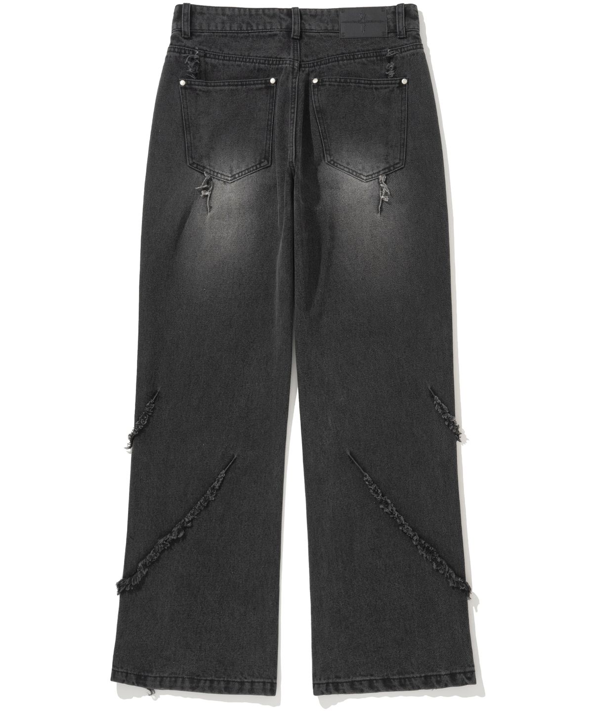 낫포너드(NOT4NERD) Cut Off Incision Semi Flare Fit Denim Pants - Black