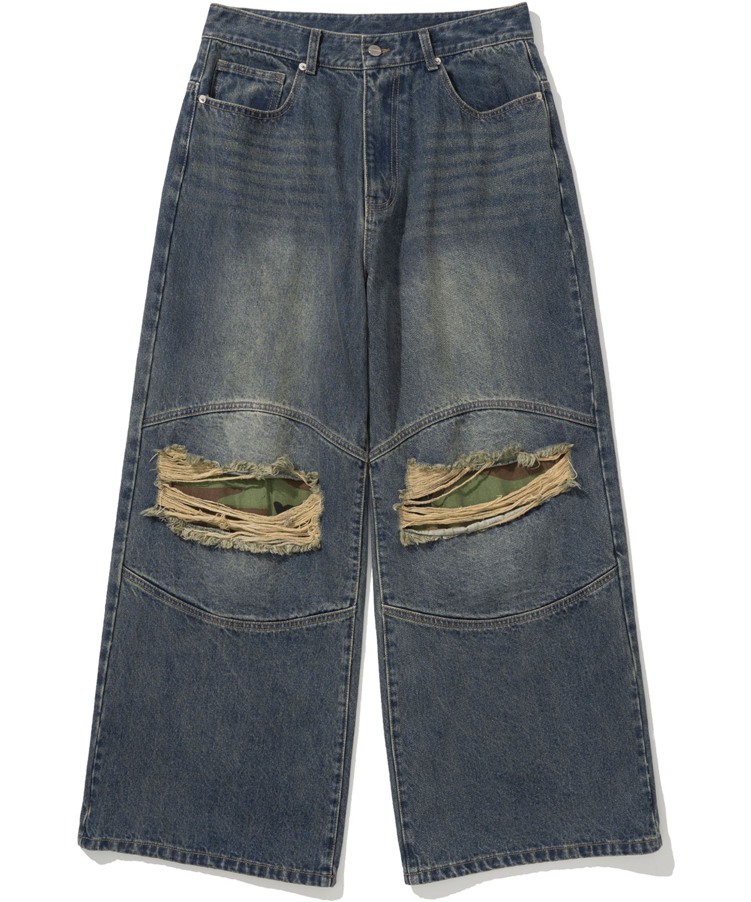 デニム・ジーパン NOT4NERD Camo Double Knee Flare Fit Denim Pants Black PTIL1 MUSINSA | NOT4NERD Camo Double Knee Flare Fit Denim Pants