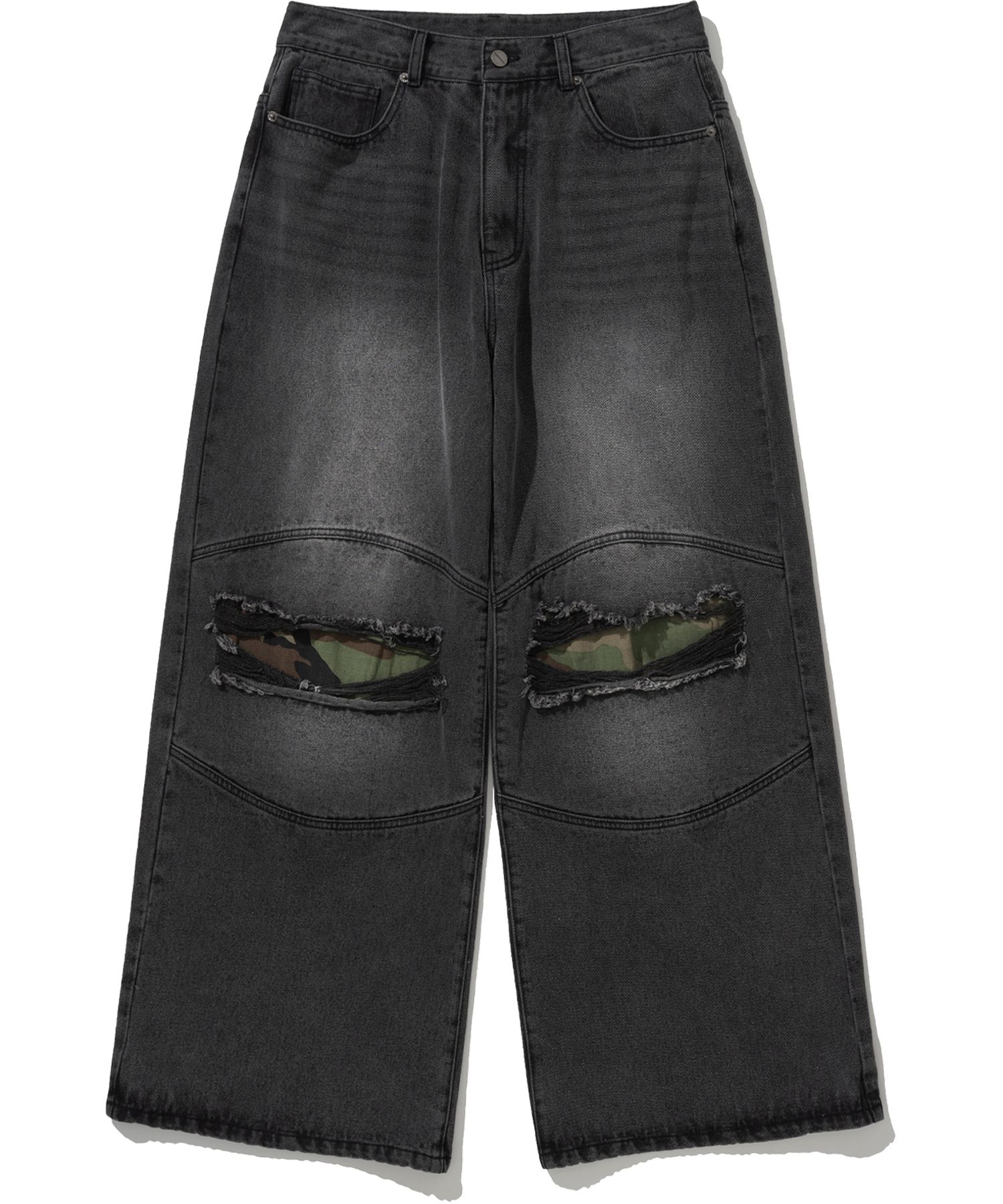 デニム・ジーパン NOT4NERD Camo Double Knee Flare Fit Denim Pants Black PTIL1 MUSINSA | NOT4NERD Camo Double Knee Flare Fit Denim Pants