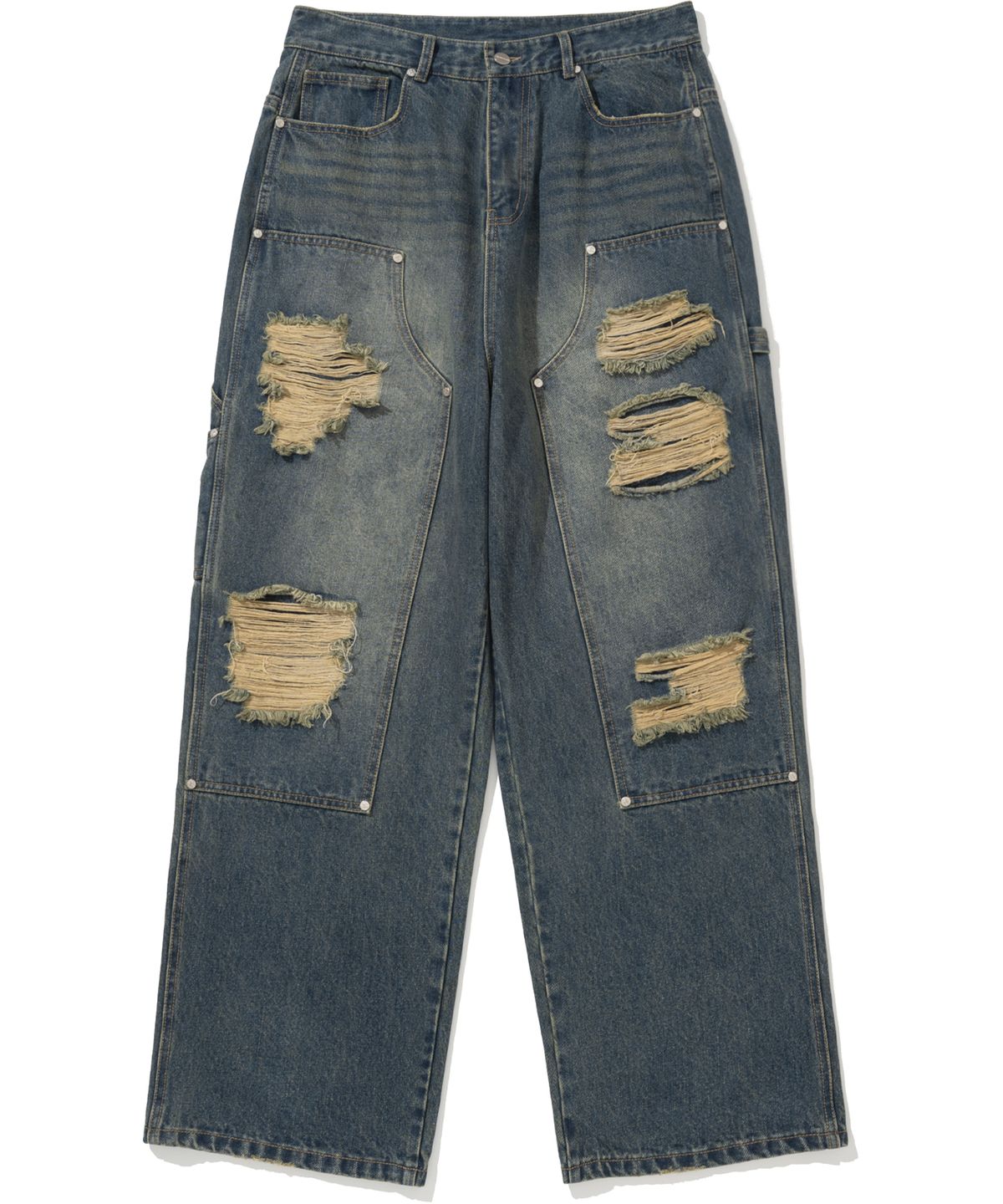 낫포너드(NOT4NERD) Destroyed Double Knee Carpenter Pants - Deep Blue