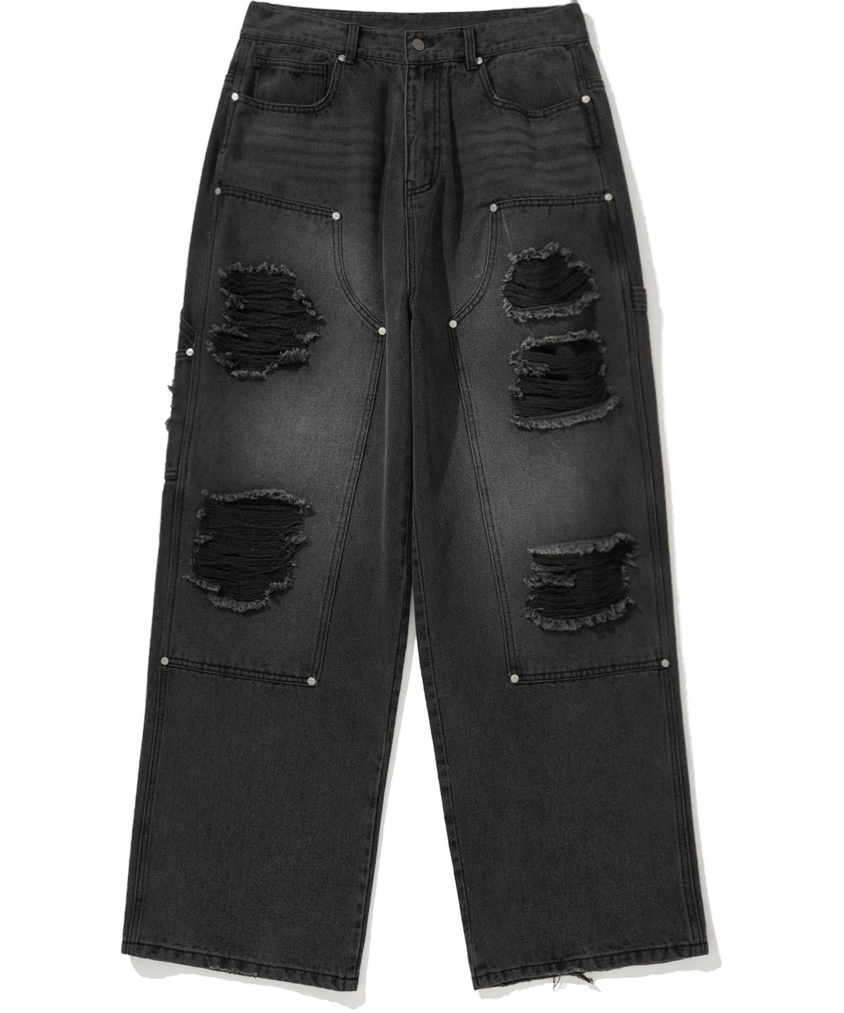 낫포너드(NOT4NERD) Destroyed Double Knee Carpenter Pants - Black