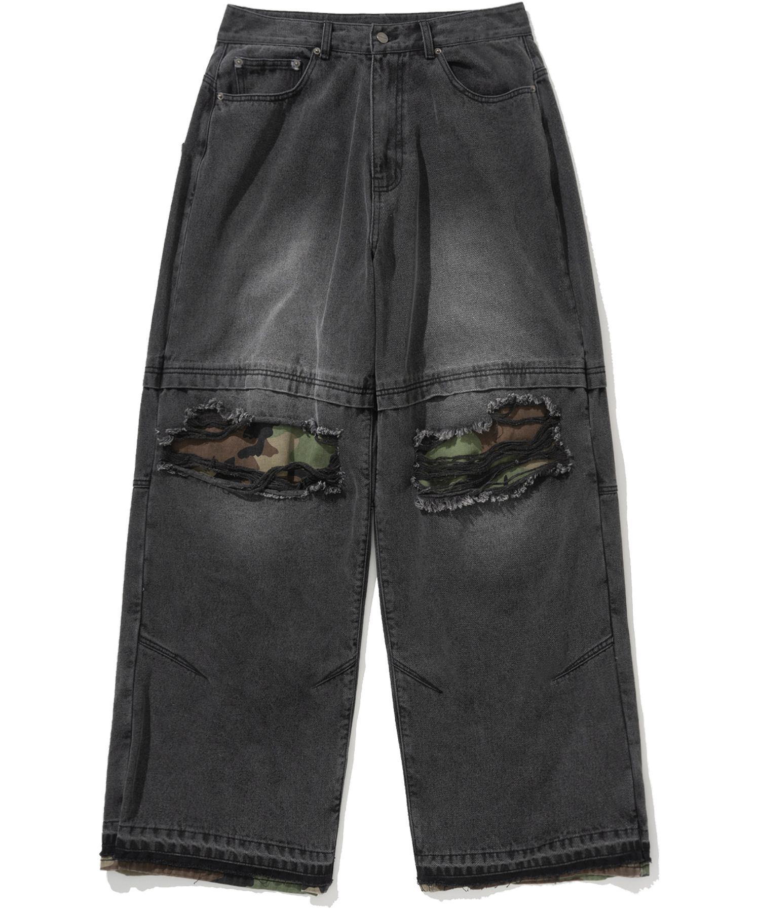 MUSINSA | NOT4NERD Camo Patch Work Layered Denim Pants - Black