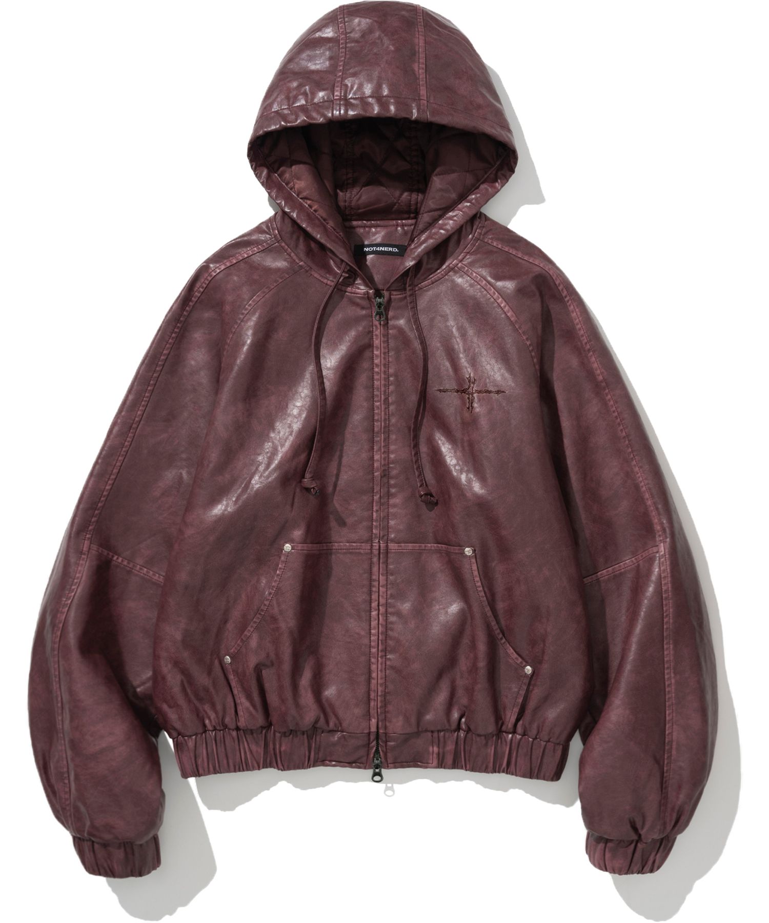 【NOT4NERD】 Crop Leather Vintage Hooded Jacket ★3色 MUSINSA公式 | NOT4NERD Crop Leather Vintage Hooded Jacket - Red