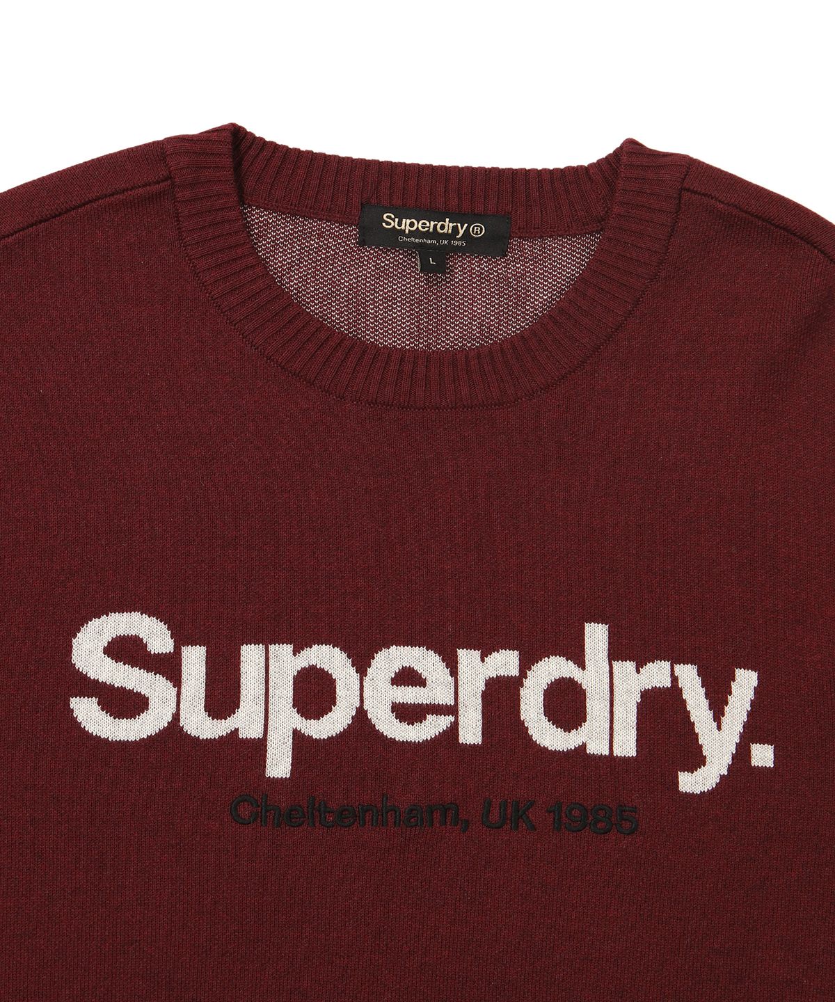 슈퍼드라이(SUPERDRY) 코어 로고 라운드 니트 버건디