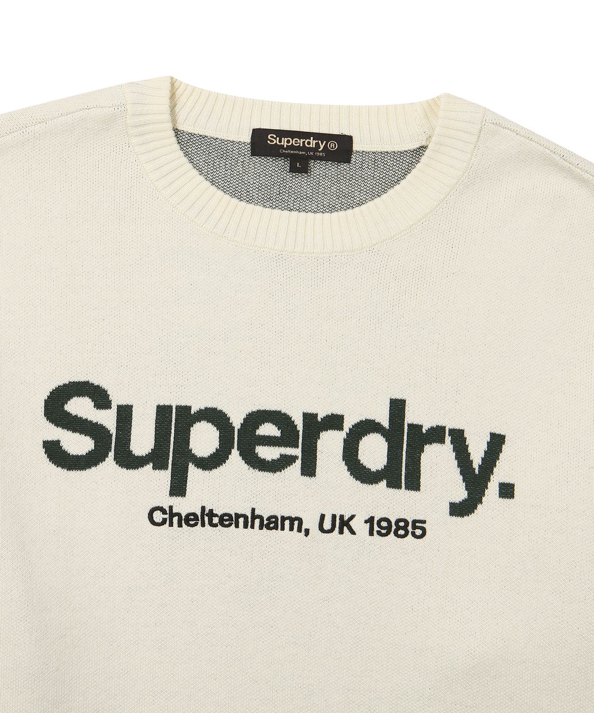 슈퍼드라이(SUPERDRY) 코어 로고 라운드 니트 아이보리
