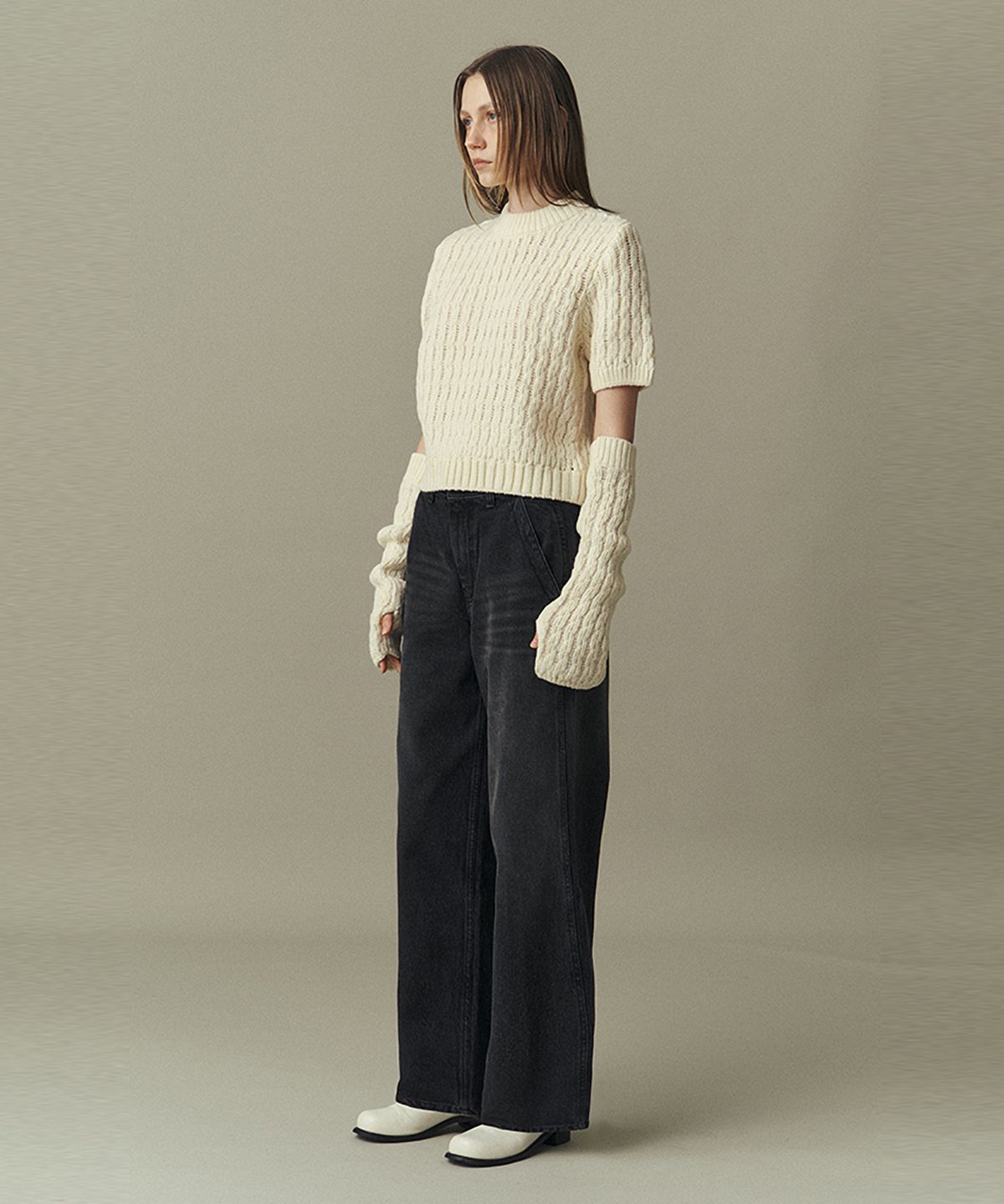 아위(AHWE) RIB CABLE SWEATER & WARMER_IVORY