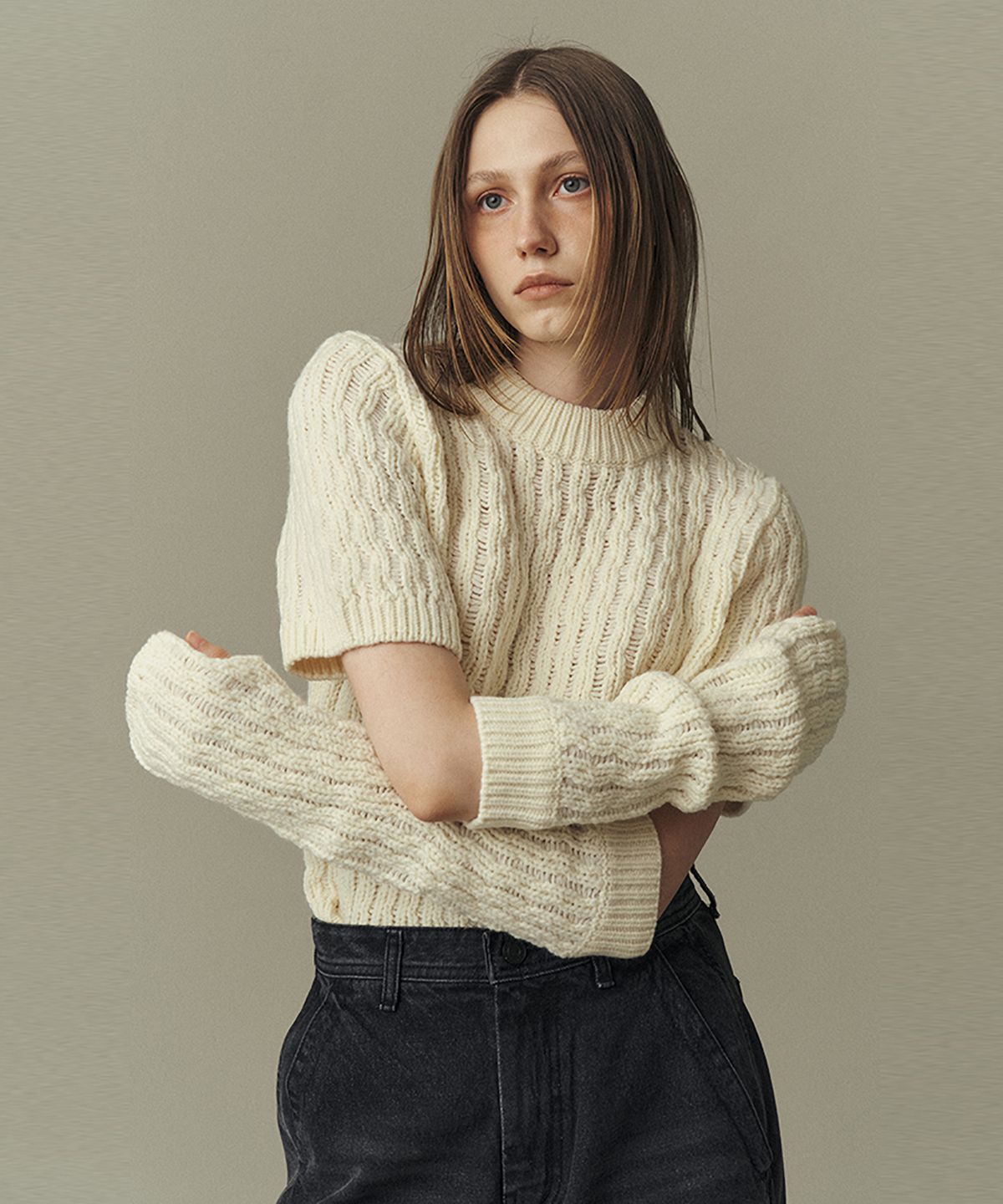 아위(AHWE) RIB CABLE SWEATER & WARMER_IVORY