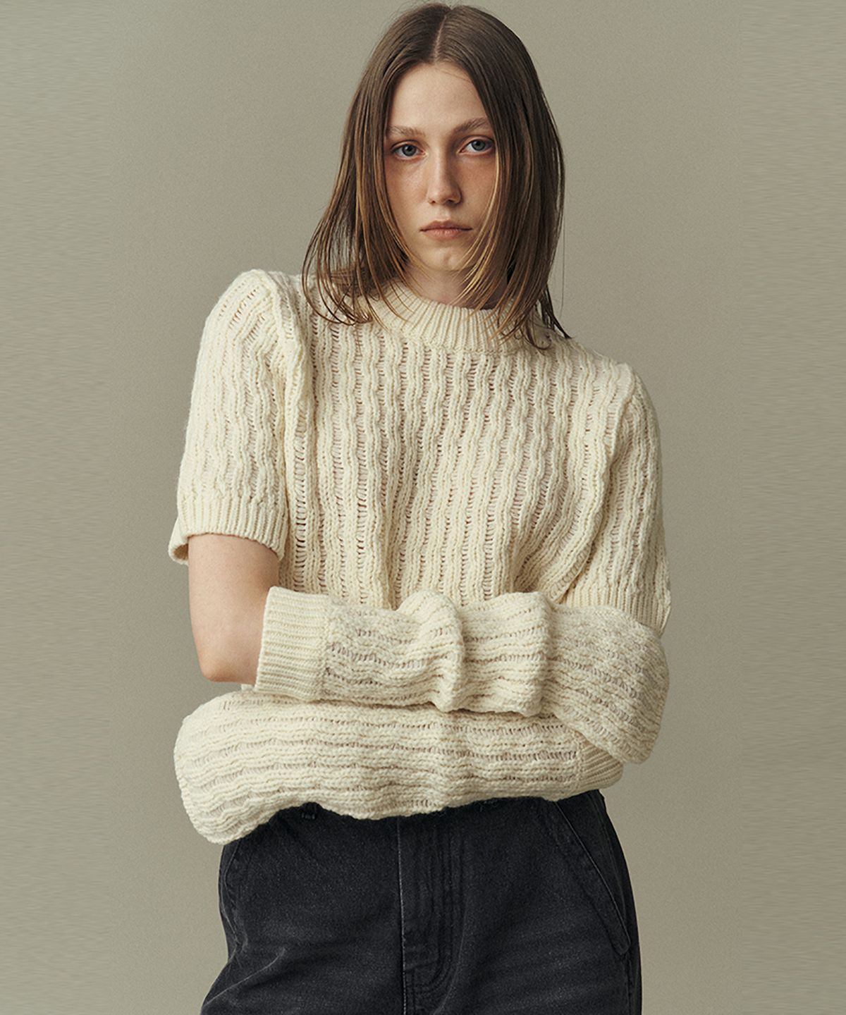 아위(AHWE) RIB CABLE SWEATER & WARMER_IVORY
