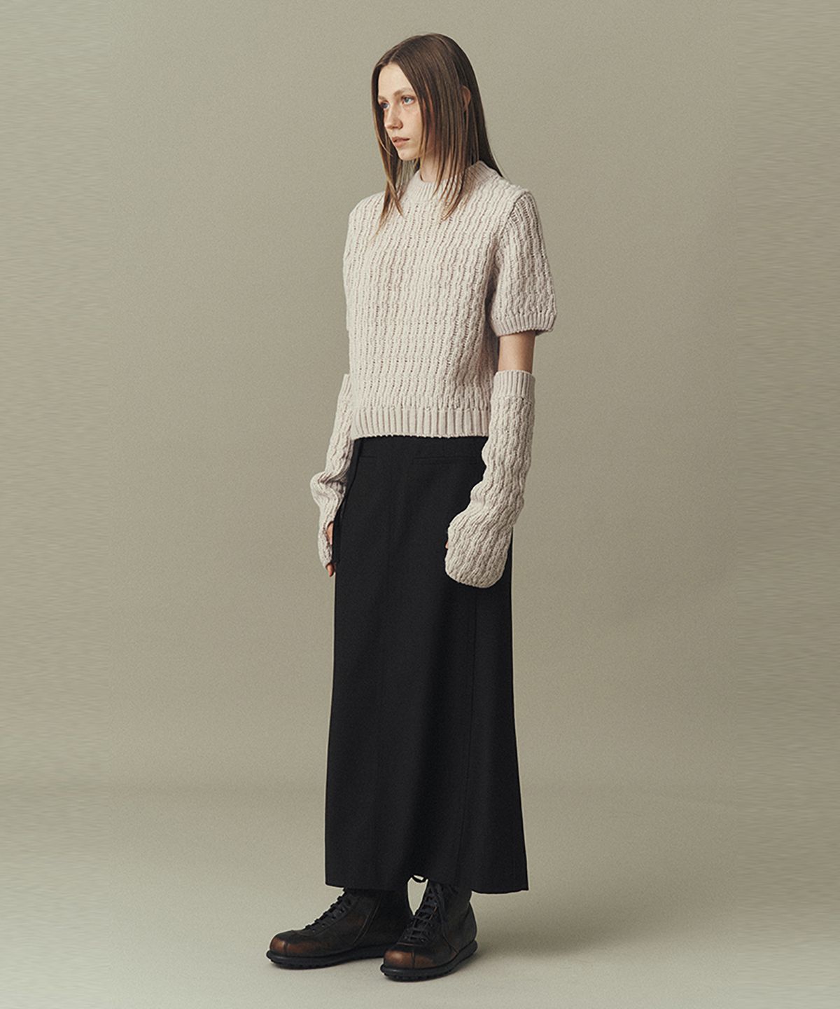아위(AHWE) RIB CABLE SWEATER & WARMER_LIGHT GREY