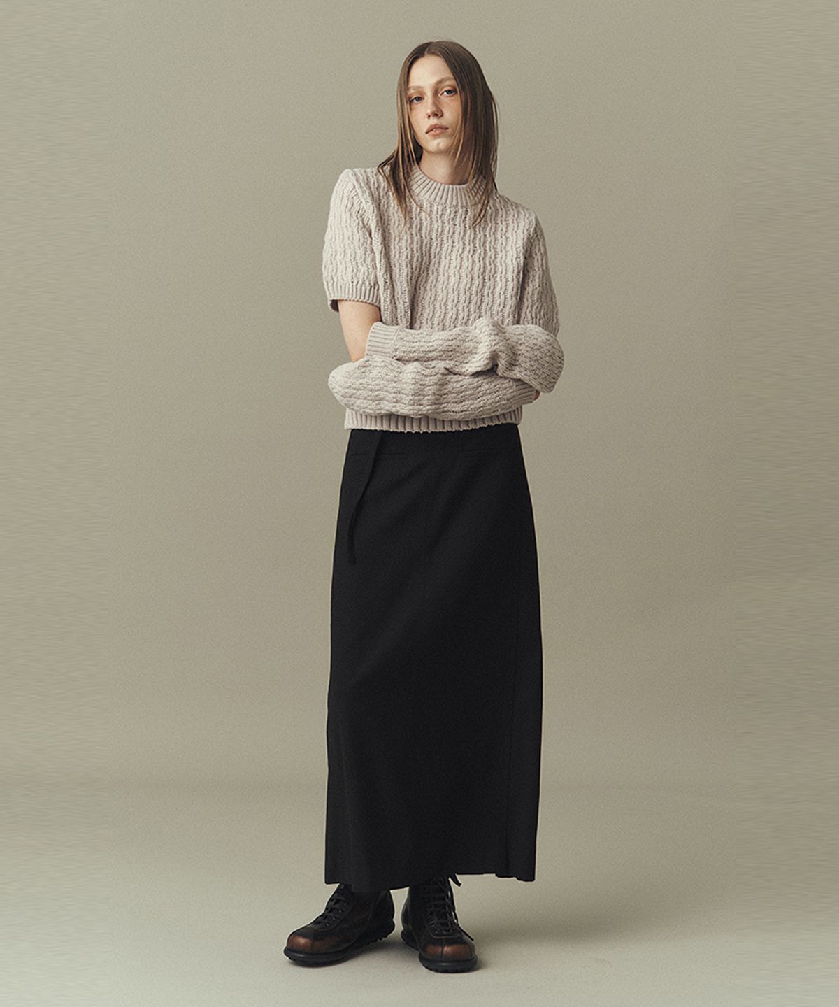 아위(AHWE) RIB CABLE SWEATER & WARMER_LIGHT GREY