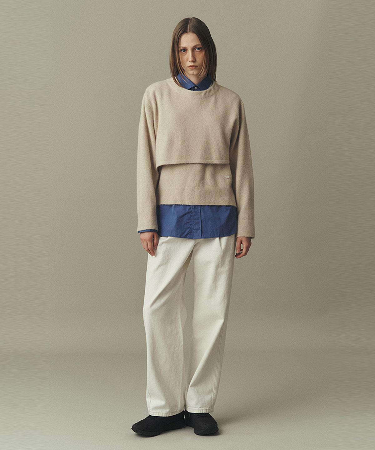 아위(AHWE) VEST CARDIGAN SET-UP_BEIGE
