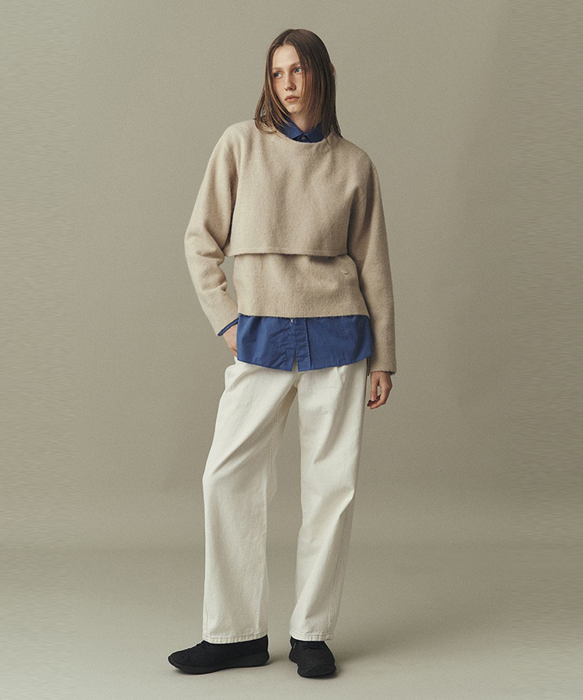 아위(AHWE) VEST CARDIGAN SET-UP_BEIGE