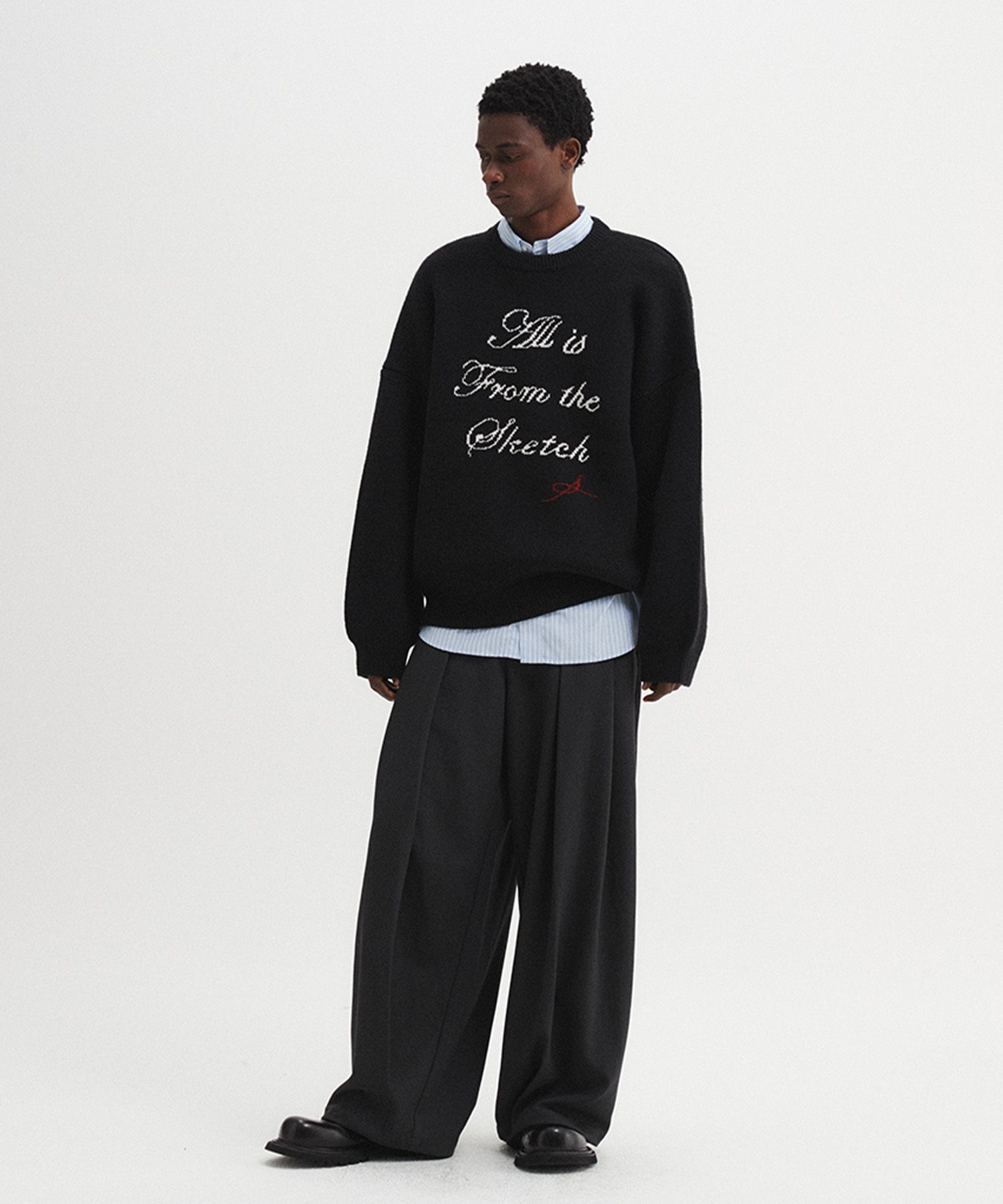 MUSINSA | DNSR Multi-pleated wide slacks charcoal