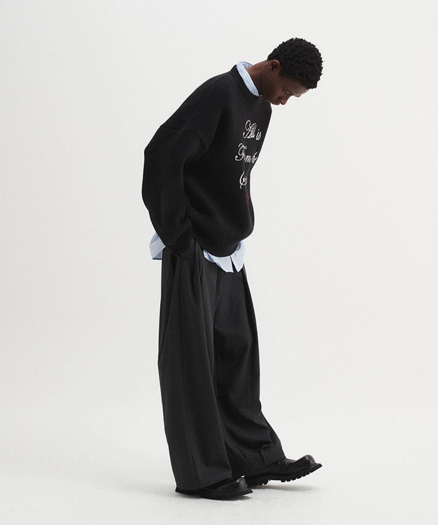 MUSINSA | DNSR Multi-pleated wide slacks charcoal