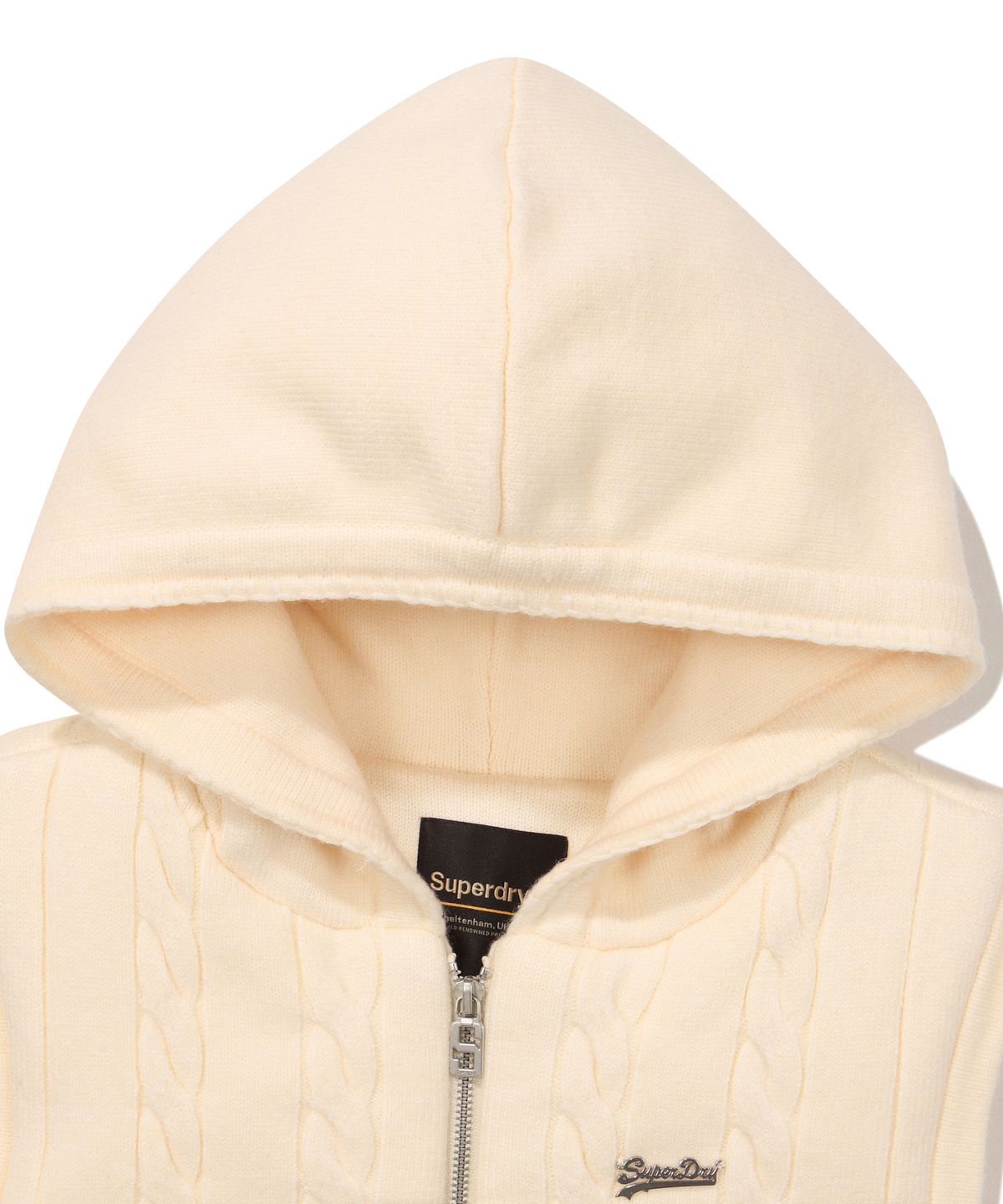 슈퍼드라이(SUPERDRY) W 크롭 니트 패딩 베스트 아이보리