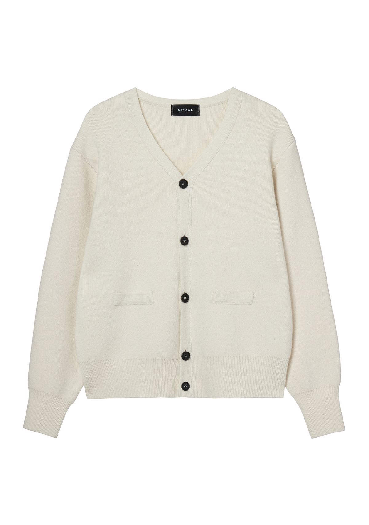 세비지(SAVAGE) V Neck Cardigan - Ivory
