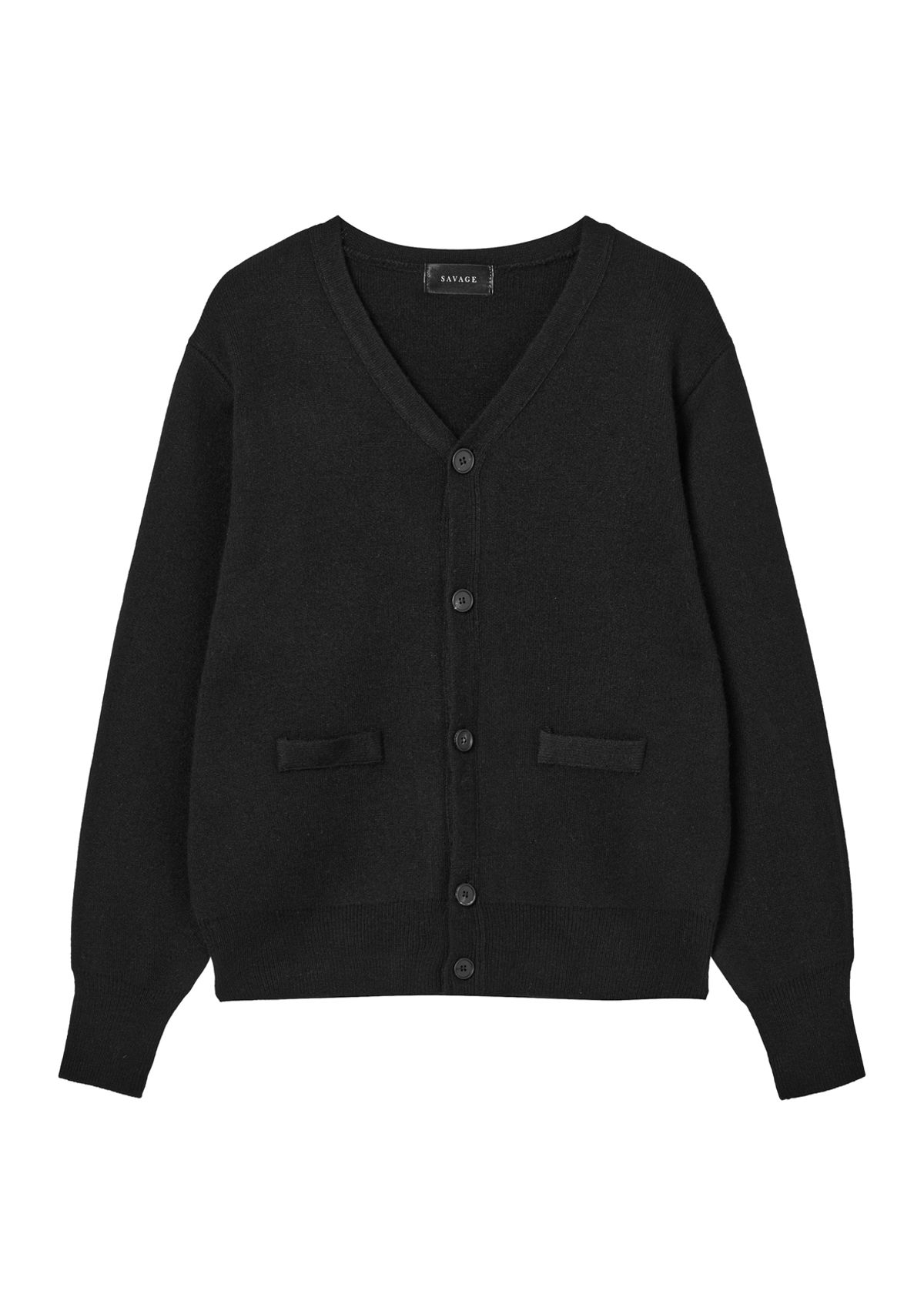 세비지(SAVAGE) V Neck Cardigan - Black