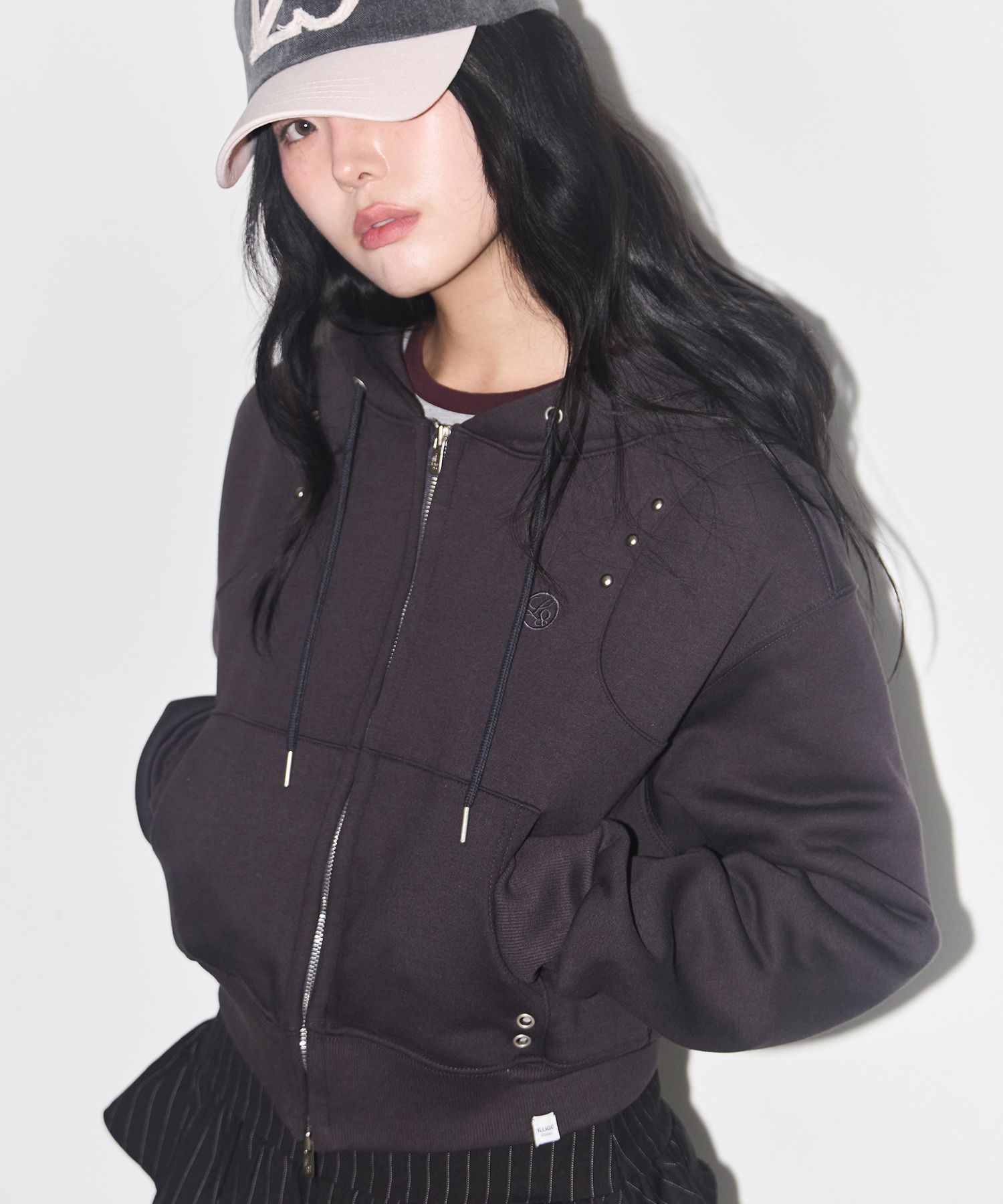 MUSINSA | ILLIGO Studded Hooded Zip-Up Charcoal