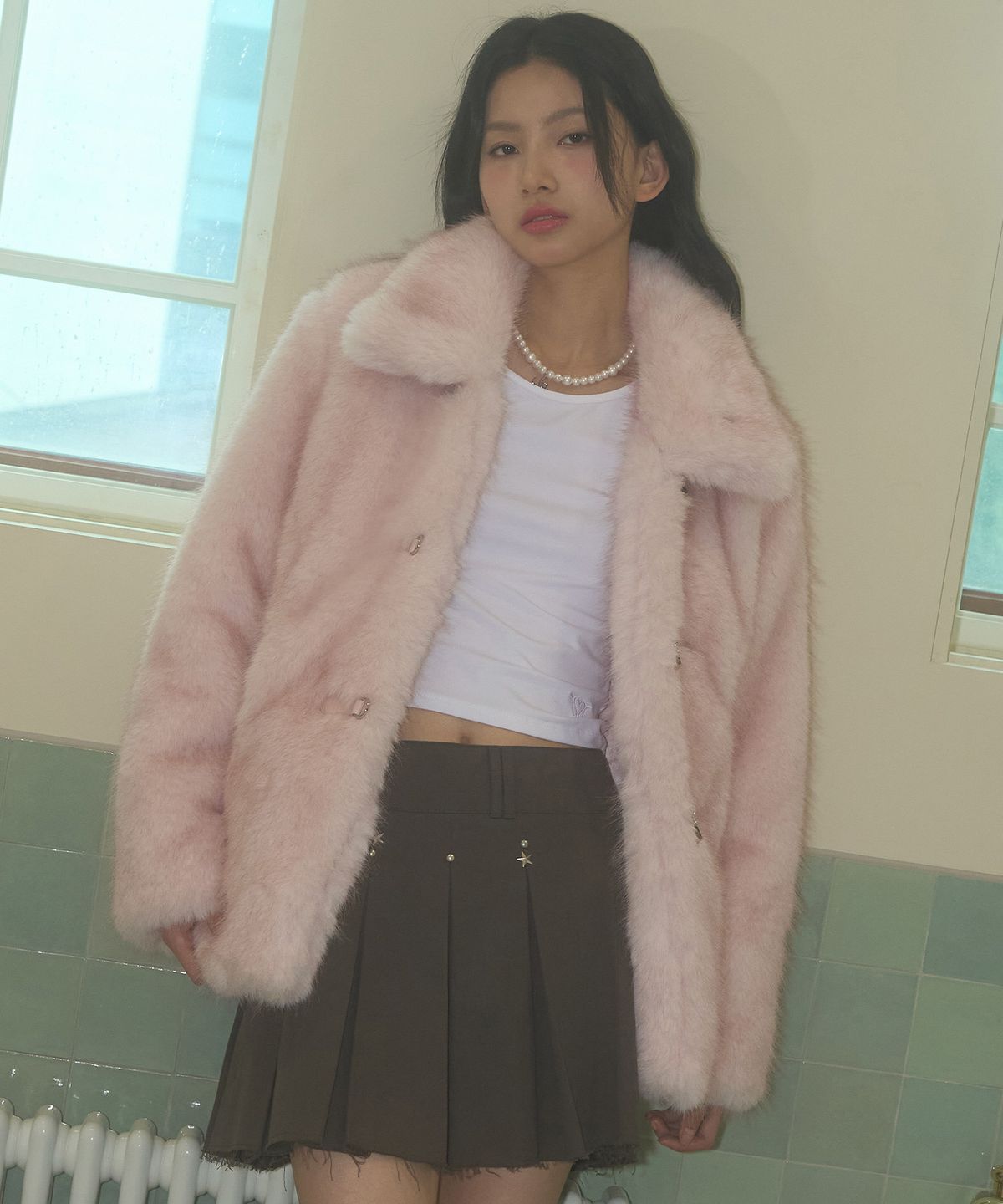 일리고(ILLIGO) 시어링 퍼 자켓 핑크