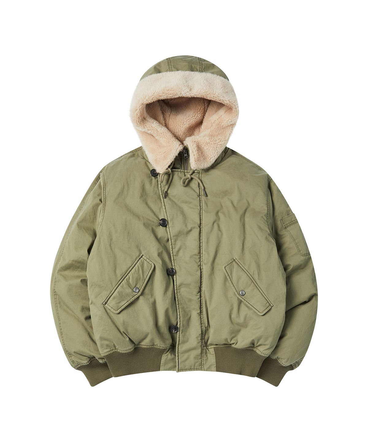 꼬모니노즈(COMONINOZ) HOOD SHORT PADDING JUMPER [KHAKI]