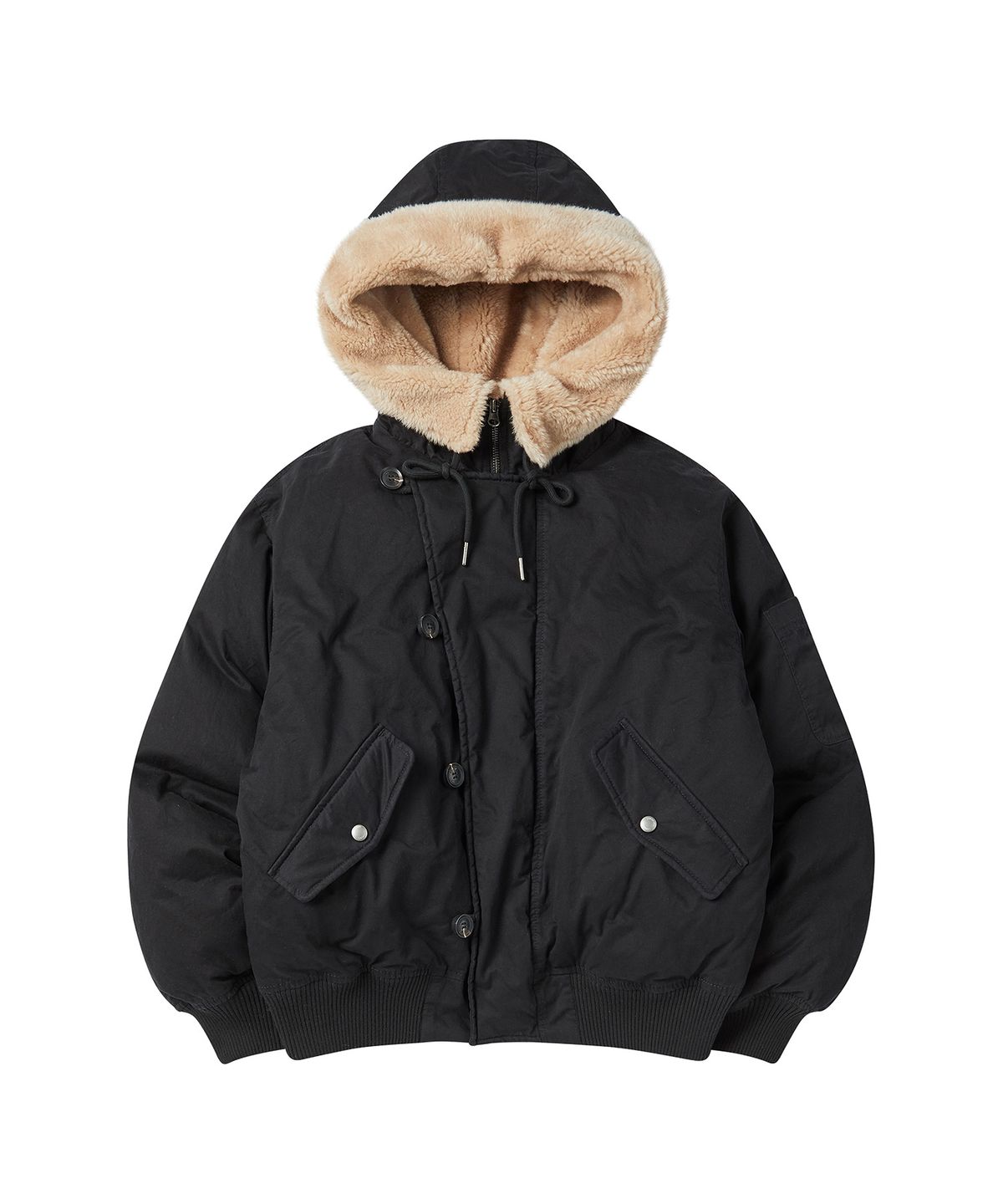 꼬모니노즈(COMONINOZ) HOOD SHORT PADDING JUMPER [BLACK]