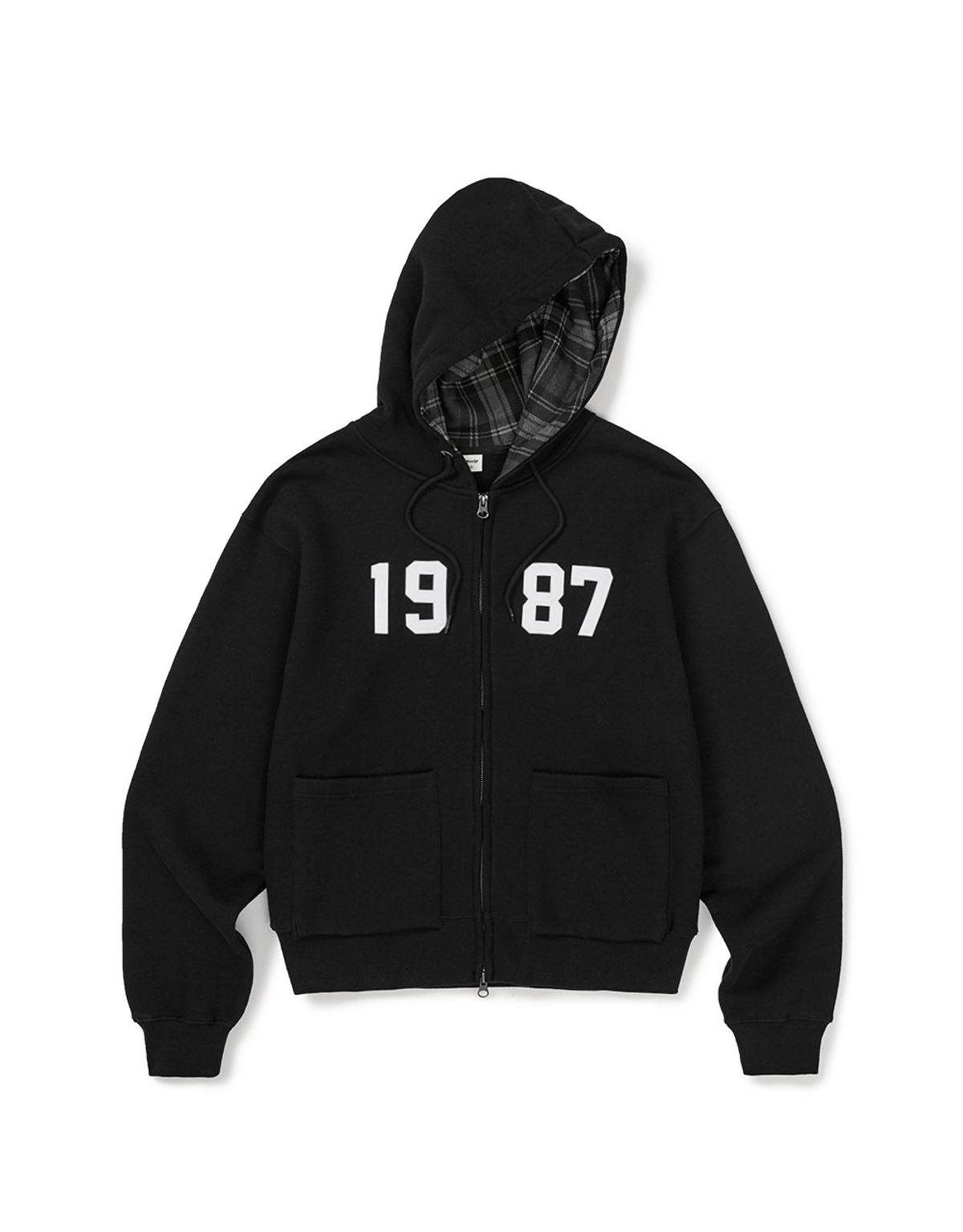 엠엠엘지(MMLG) [Mmlg] CHECK PATTERN HOOD ZIPUP (EVERY BLACK)