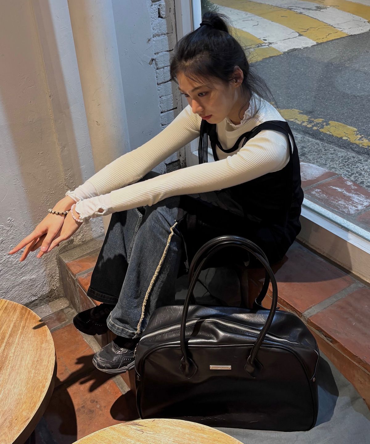 마코이(MACOI) 레더 클래식 롱핸들 빅 숄더백 [블랙]