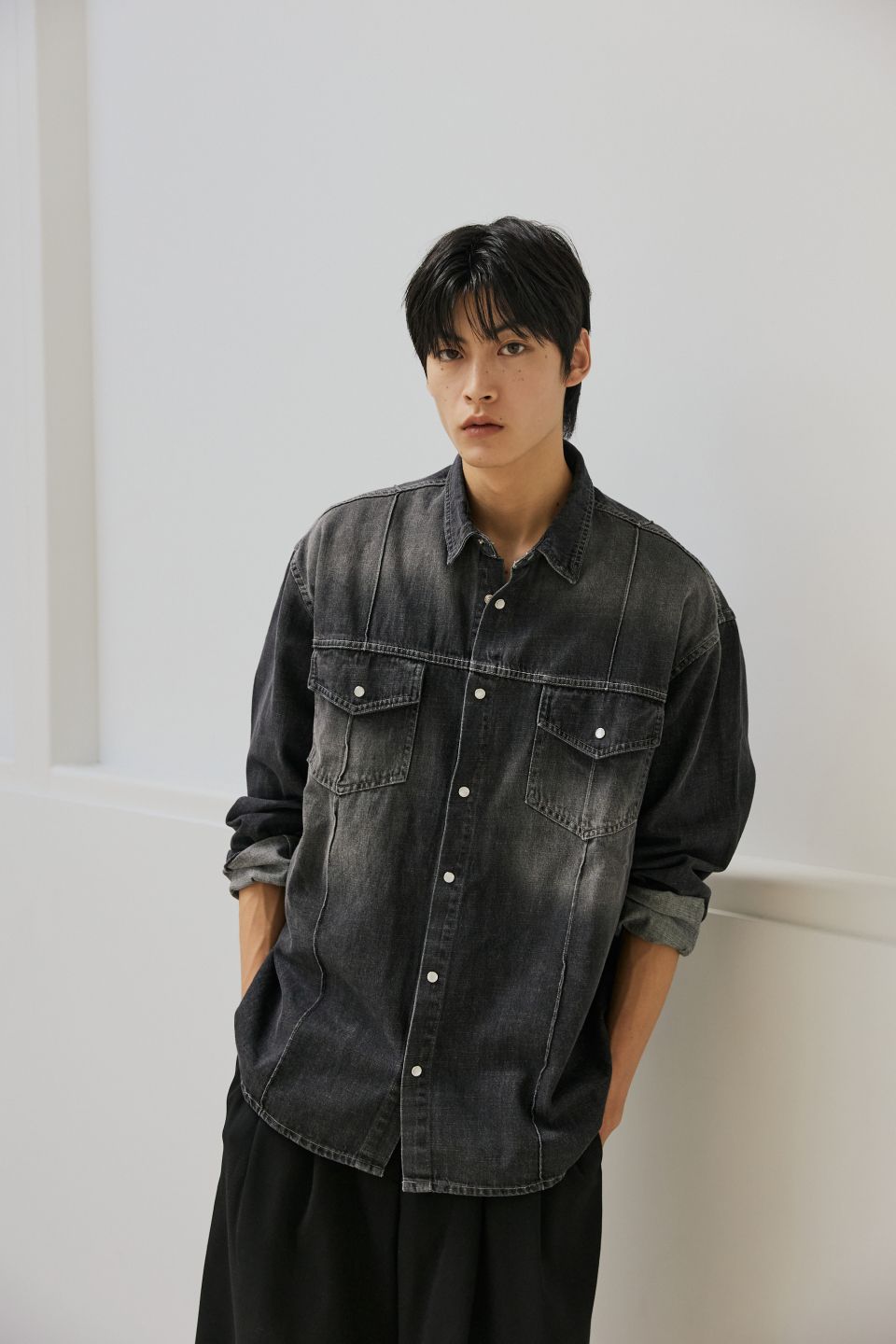 MUSINSA公式 | BER DE NOIR ウォッシュドデニムタックスナップシャツ