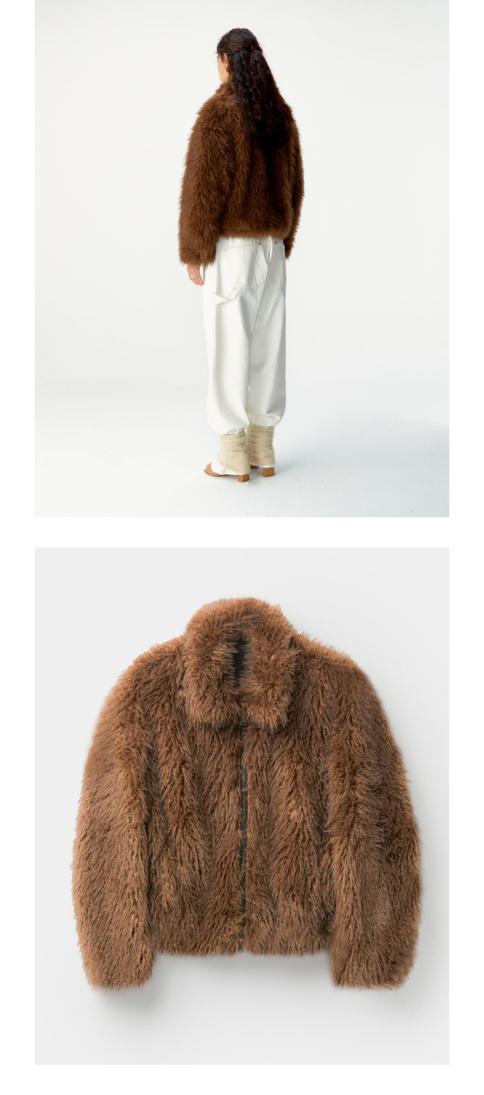 MUSINSA公式 | COOR WOMEN Curly Fake Fur Crop Jumper (Brown)