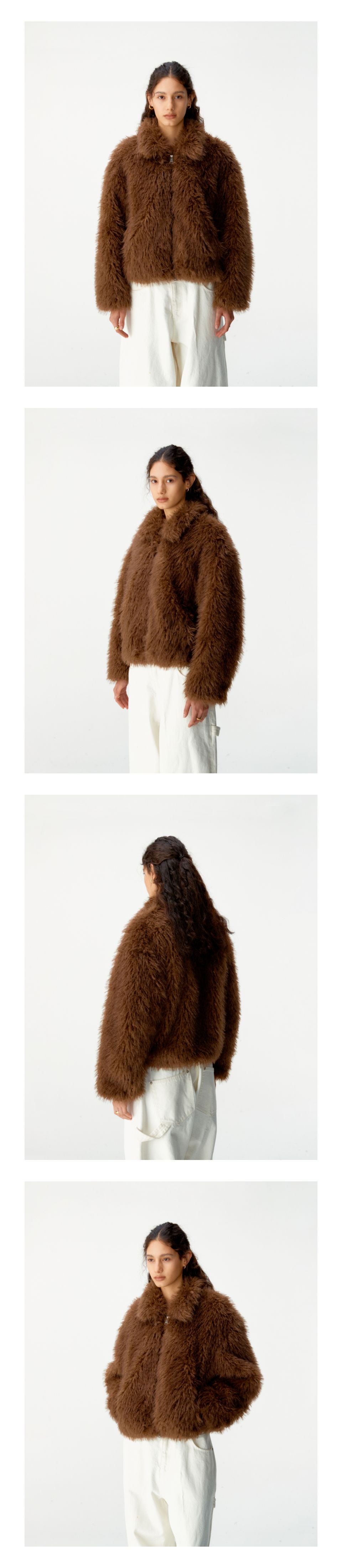 MUSINSA公式 | COOR WOMEN Curly Fake Fur Crop Jumper (Brown)