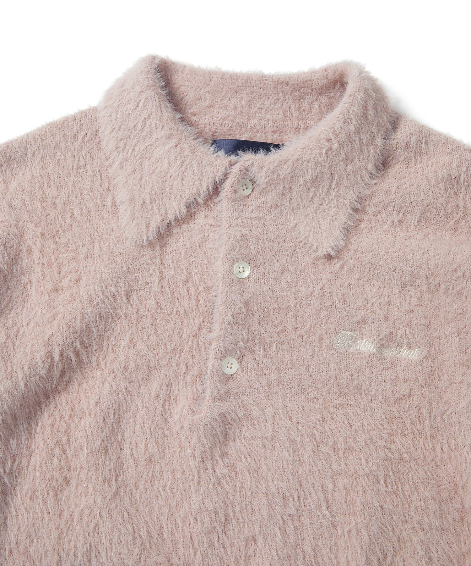 MUSINSA | thisisneverthat® SCT-Logo Shaggy Knit Polo Pink