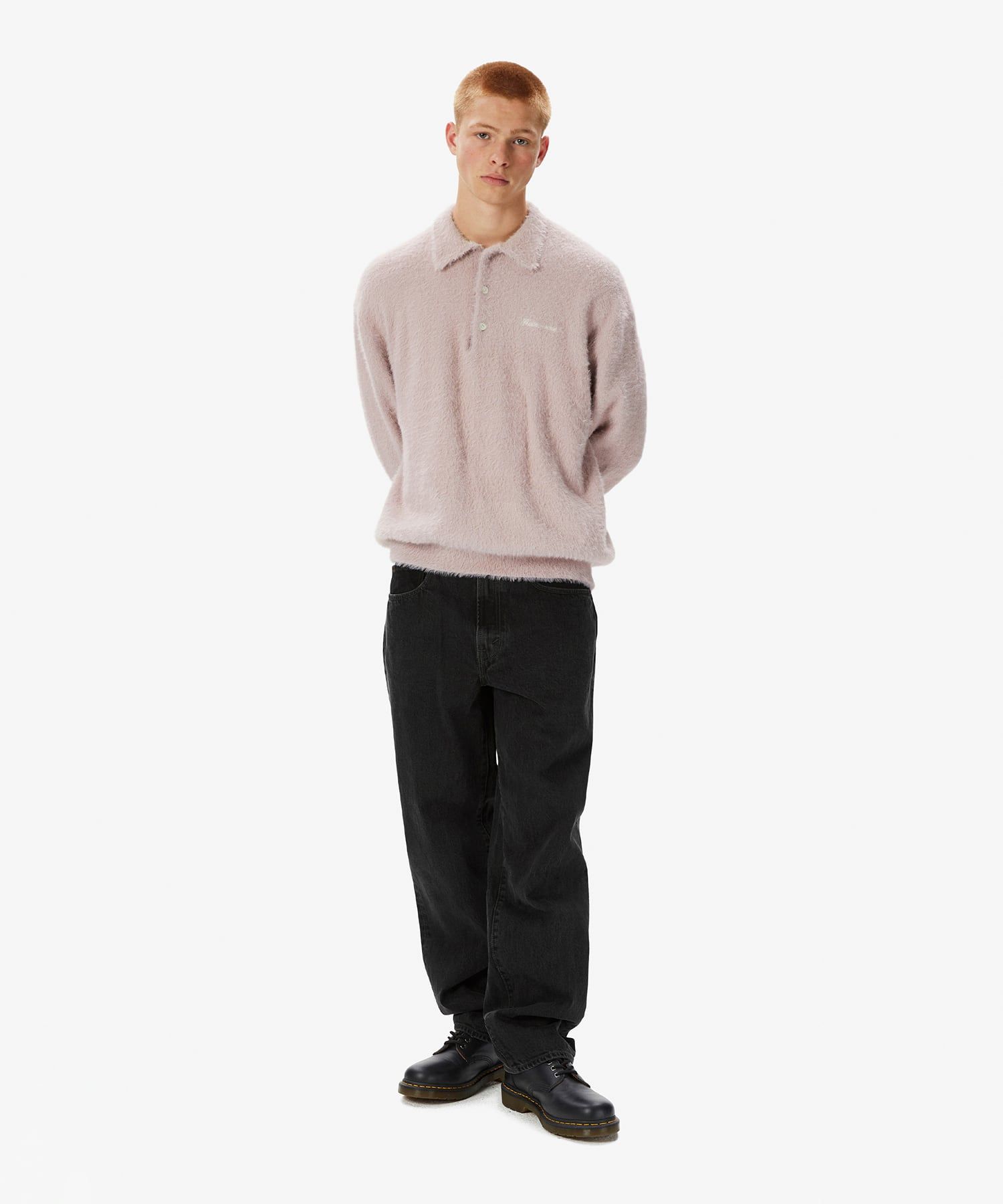 MUSINSA | thisisneverthat® SCT-Logo Shaggy Knit Polo Pink