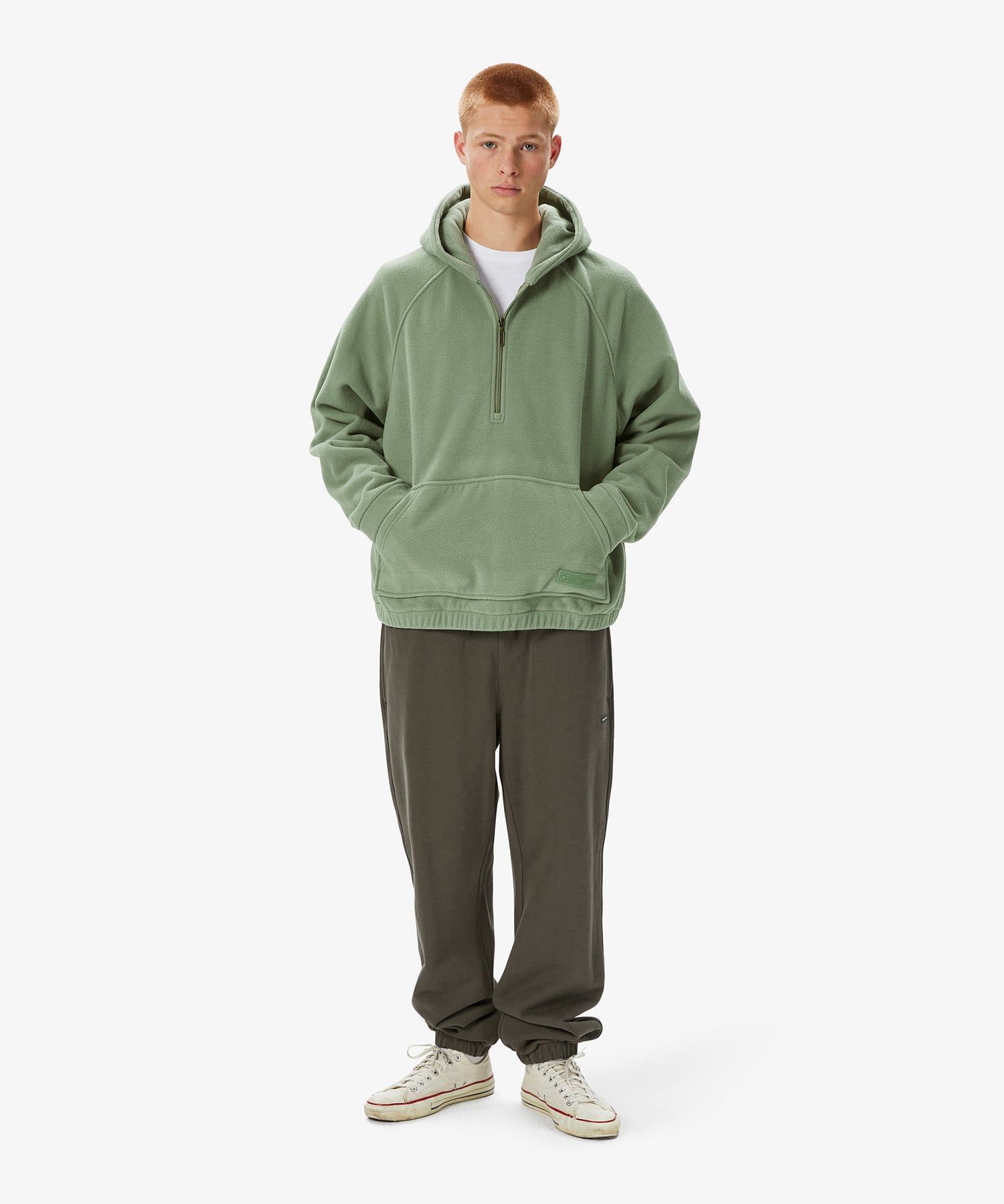 MUSINSA | thisisneverthat® Hooded Fleece Half Zip Pullover Green