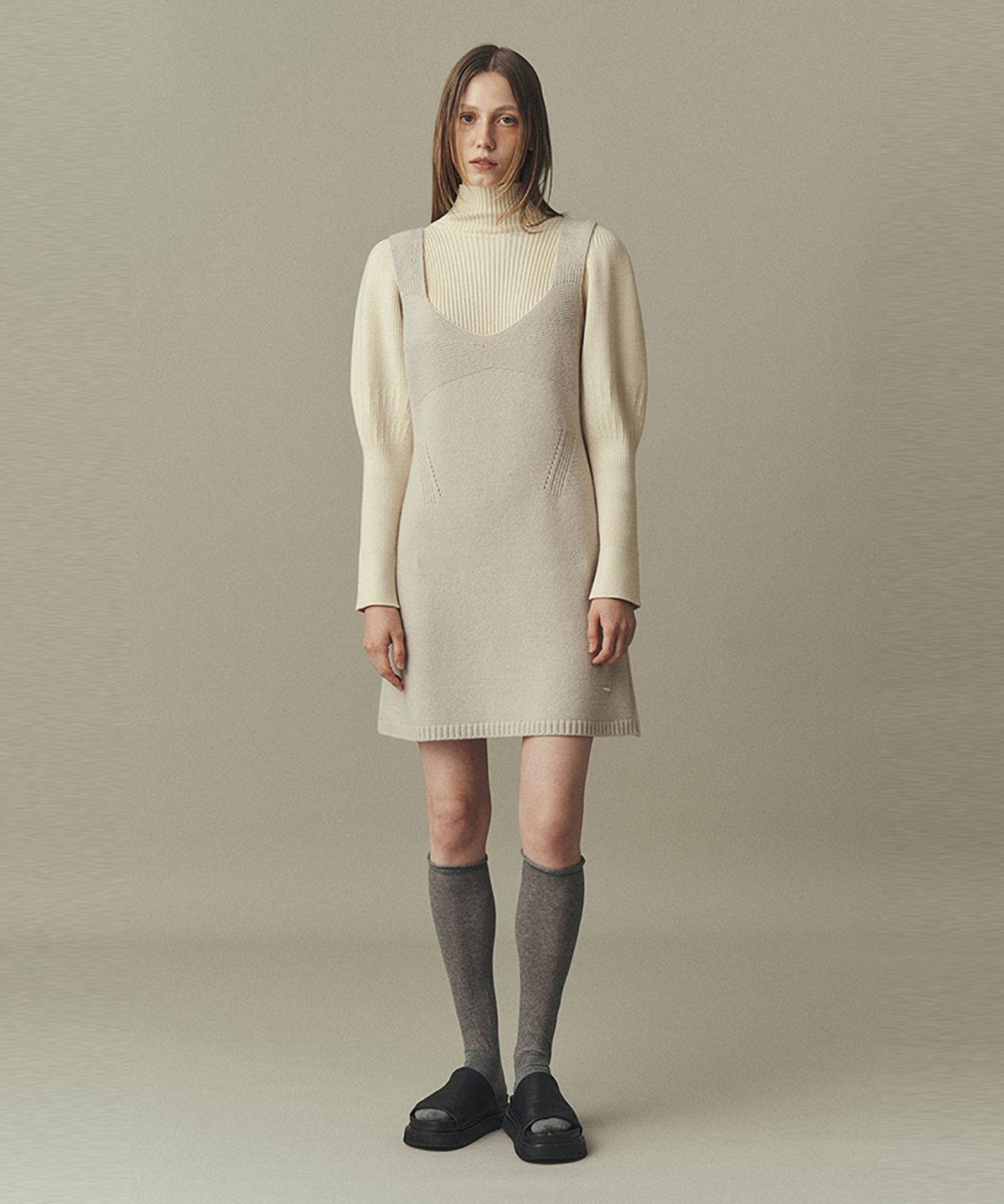 아위(AHWE) WOOL BLEND KNIT DRESS_LIGHT GREY