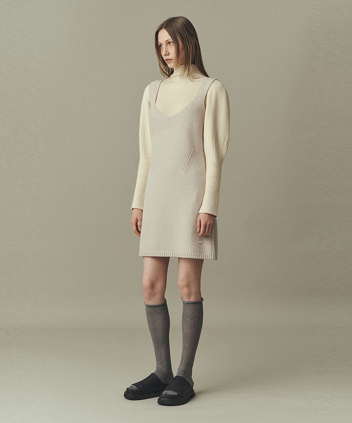 아위(AHWE) WOOL BLEND KNIT DRESS_LIGHT GREY
