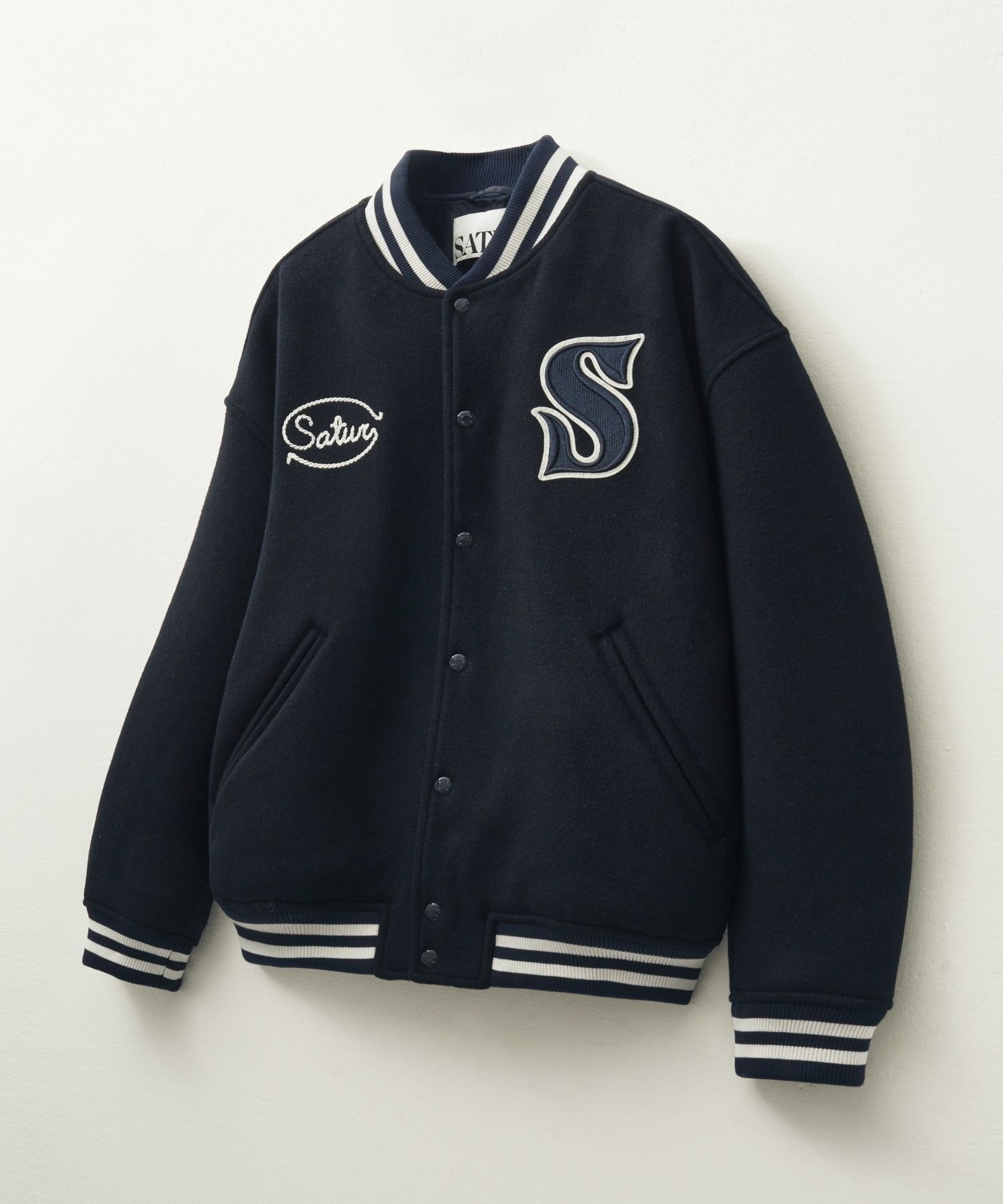 アウターその他 SATUR S applique wool varsity jacket navy SA243UJK02NV MUSINSA | SATUR S Applique Wool Varsity Jacket Navy