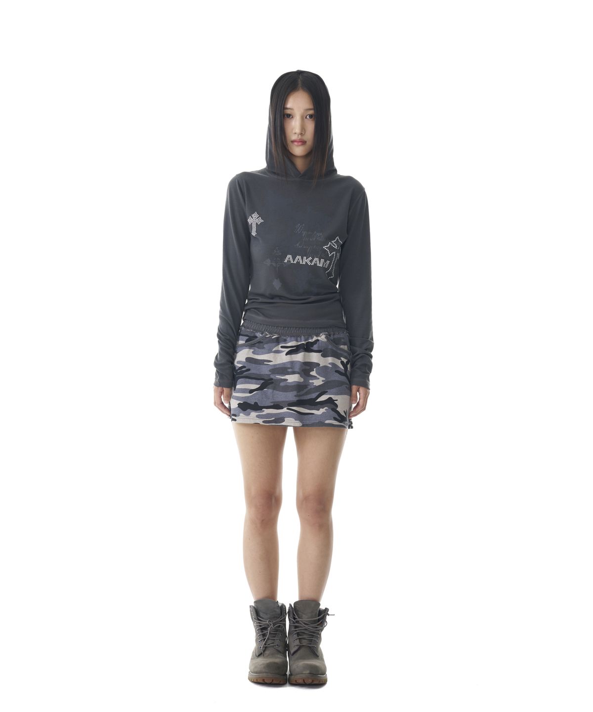 아캄(AAKAM) Camouflage Logo Sweat Skirt (Gray)