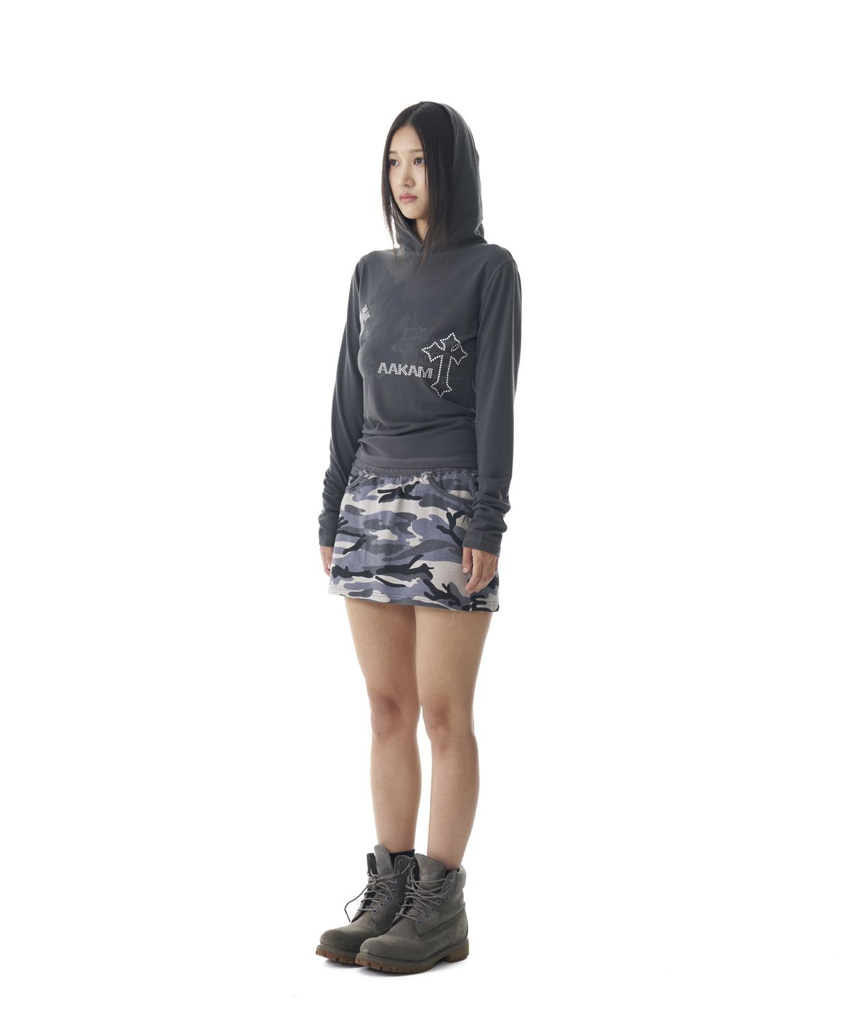아캄(AAKAM) Camouflage Logo Sweat Skirt (Gray)