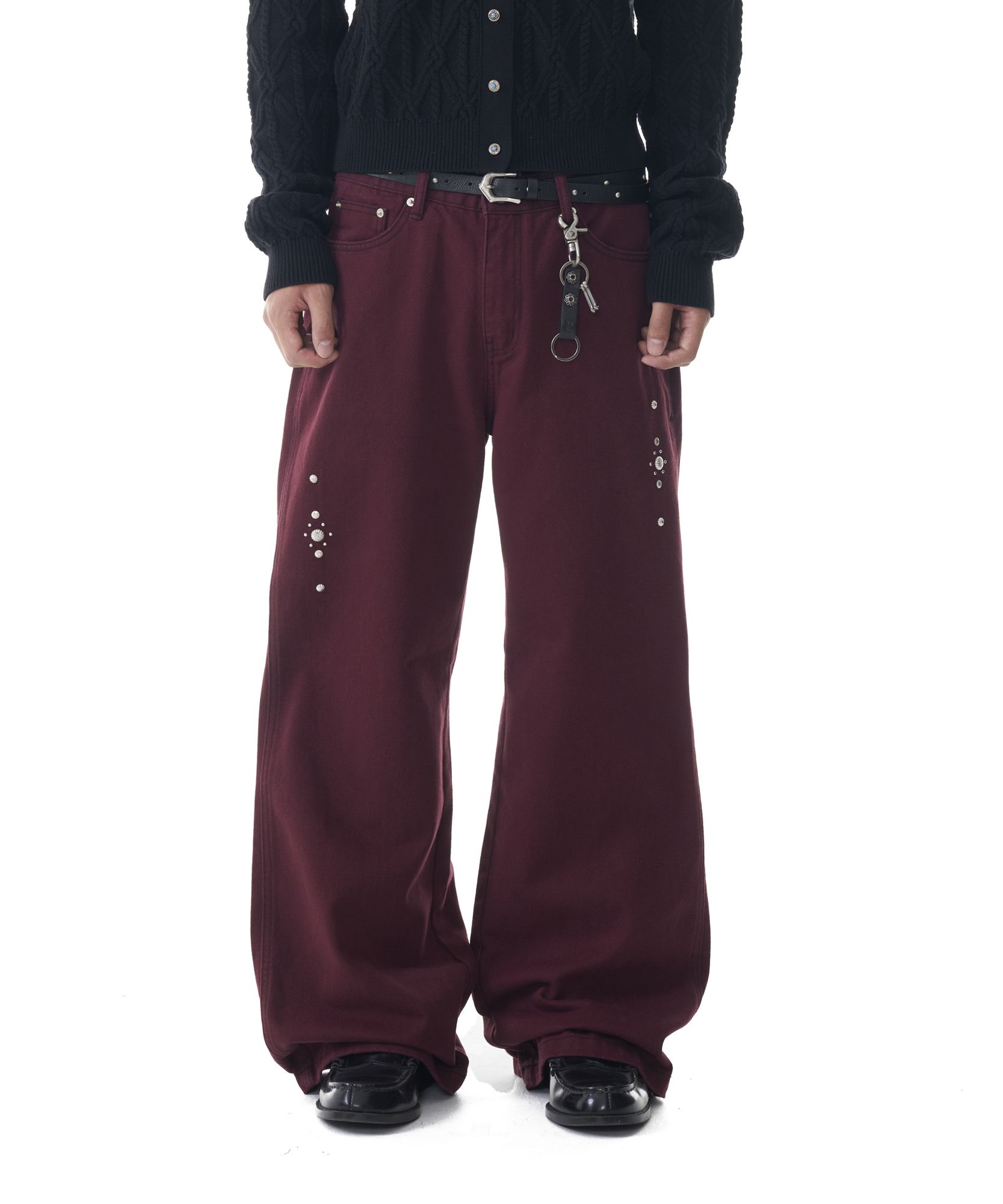 MUSINSA | AAKAM Western Studded Cotton Pants (Wine)