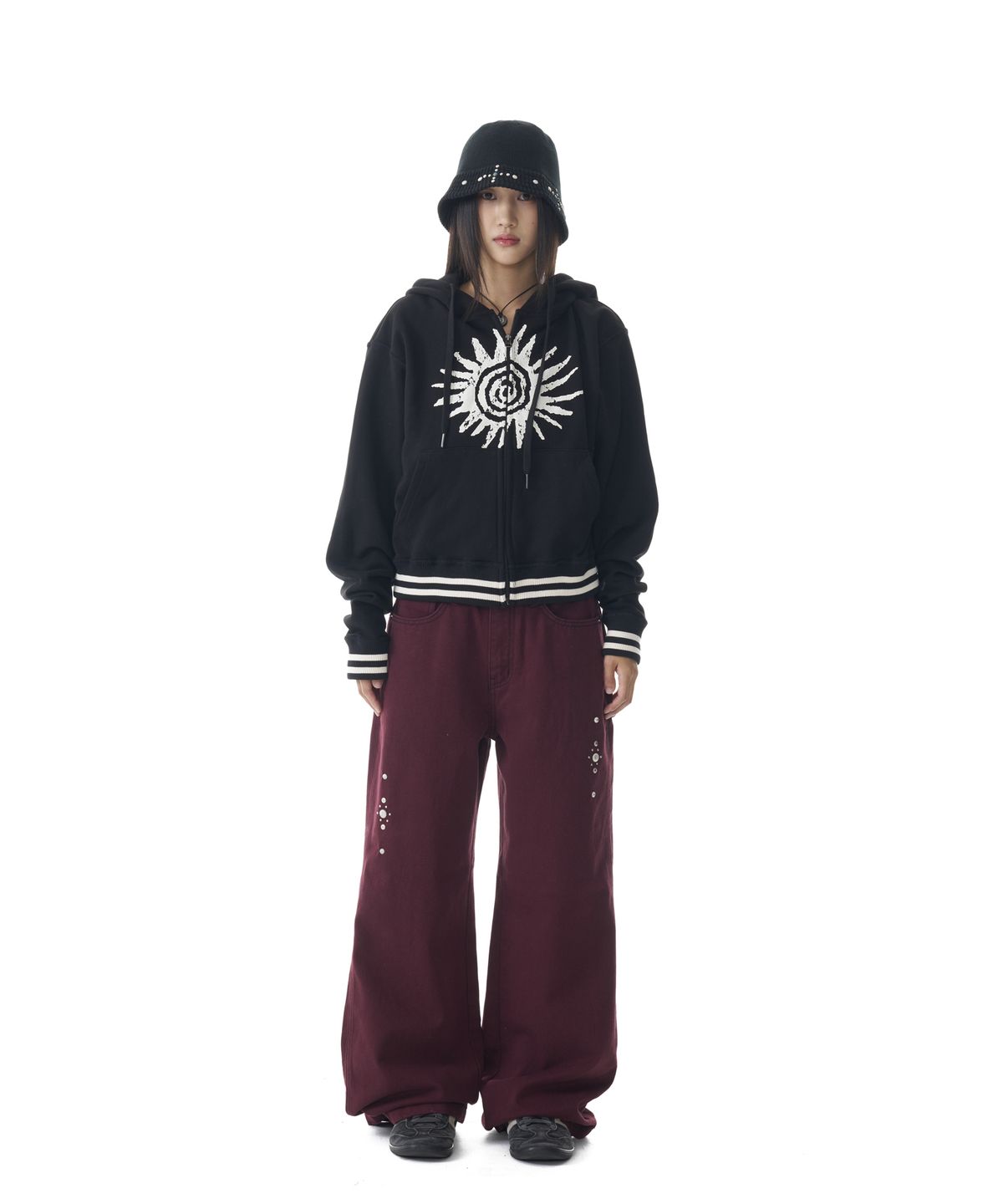 아캄(AAKAM) Western Studded Cotton Pants (Wine)